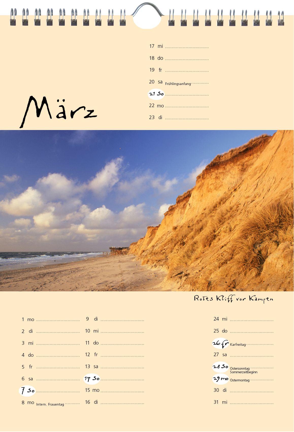 Beispielinhalt (Bild) Sylt-die Insel 2027 A4 Kalender