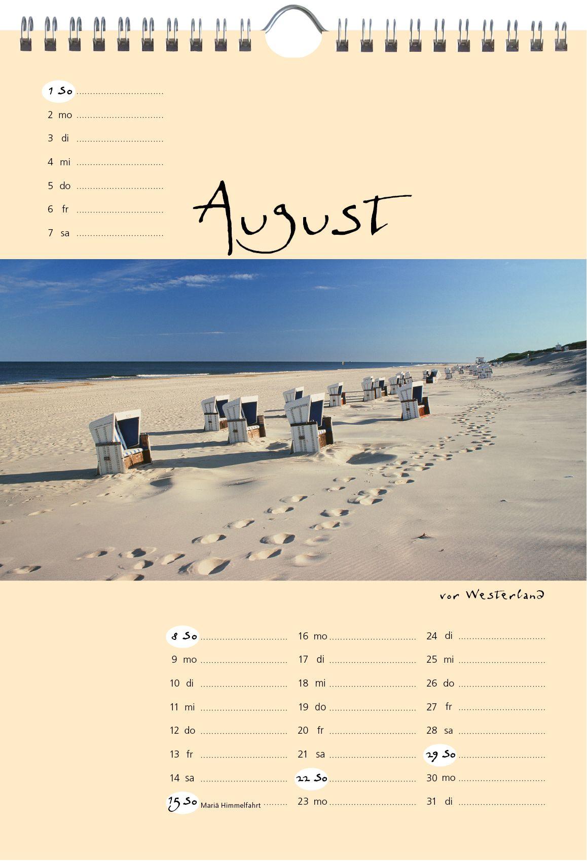 Beispielinhalt (Bild) Sylt-die Insel 2027 A4 Kalender