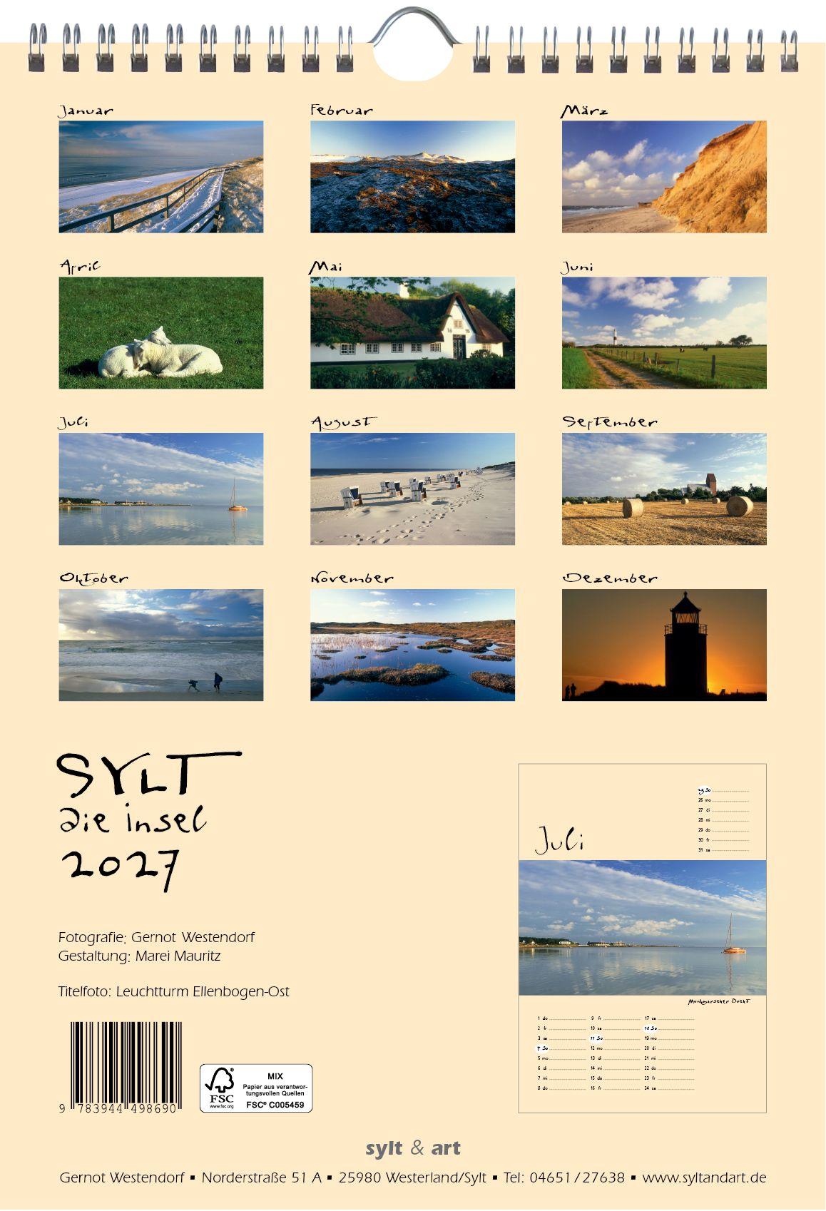 Beispielinhalt (Bild) Sylt-die Insel 2027 A4 Kalender