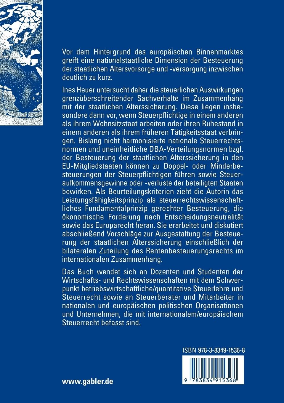 Rückseitencover Besteuerung der staatlichen Alterssicherung im grenzüberschreitenden Kontext