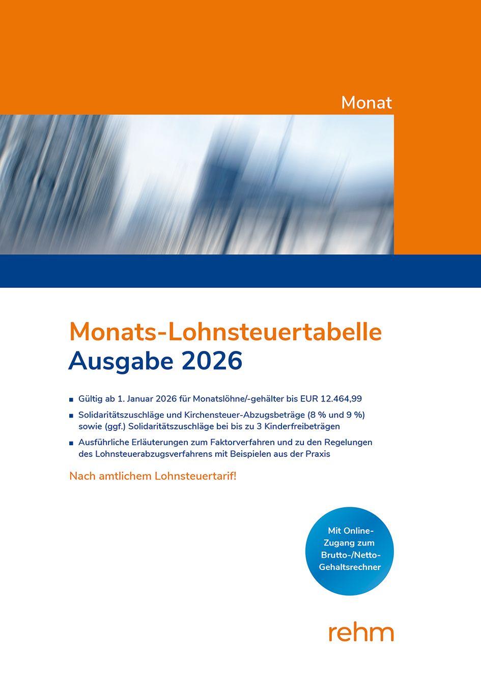 Vorderes Coverbild Monats-Lohnsteuertabelle 2026