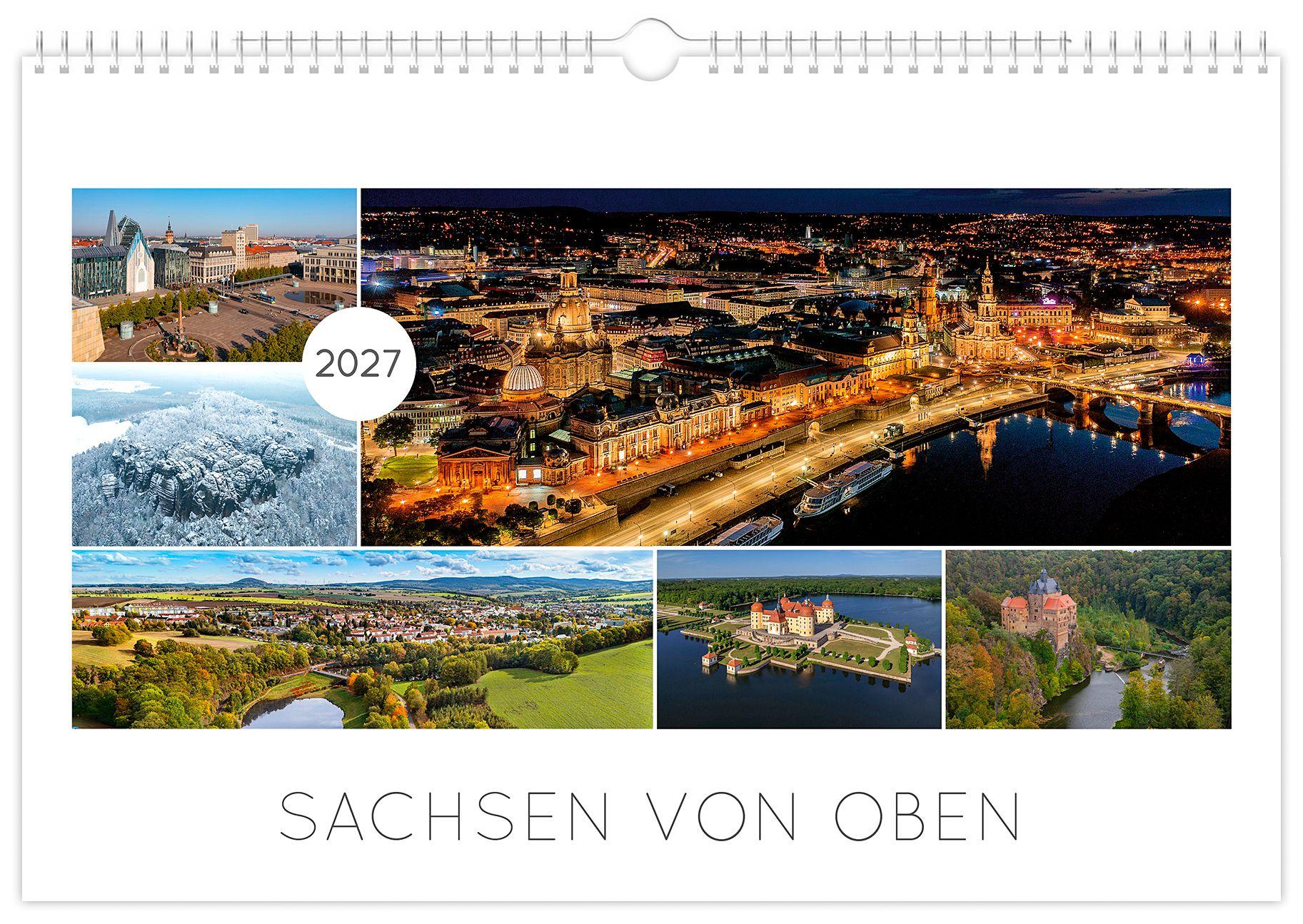 Vorderes Coverbild Kalender Sachsen von oben 2027 - Luftaufnahmen