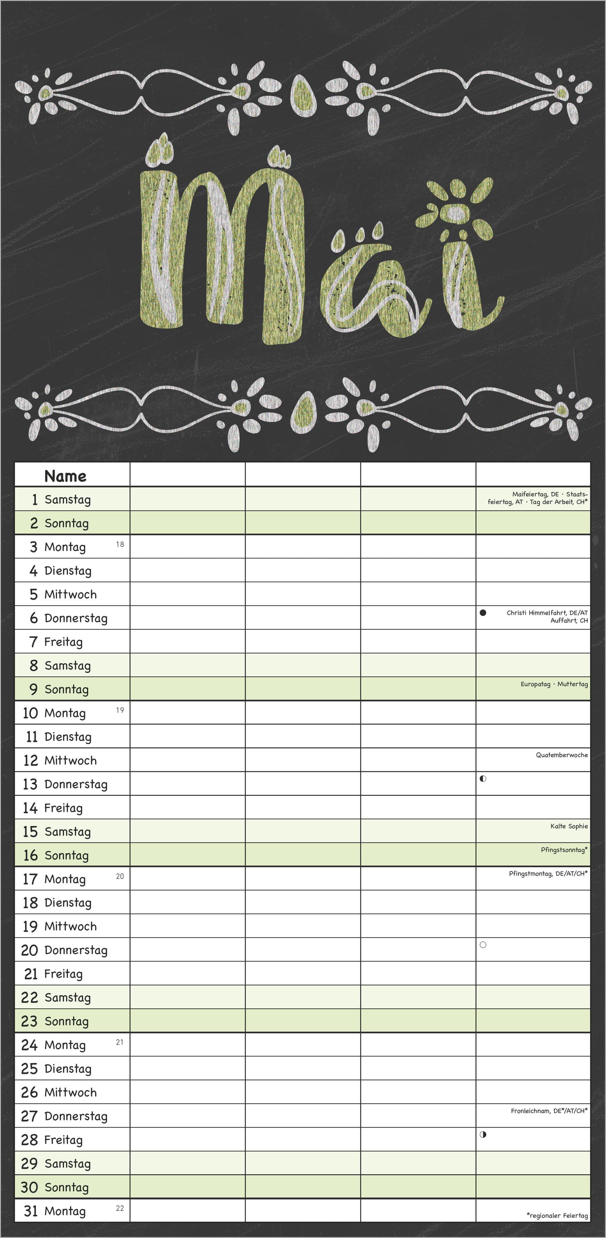 Beispielinhalt (Bild) Tafel Timer - 4 Spalten 2027