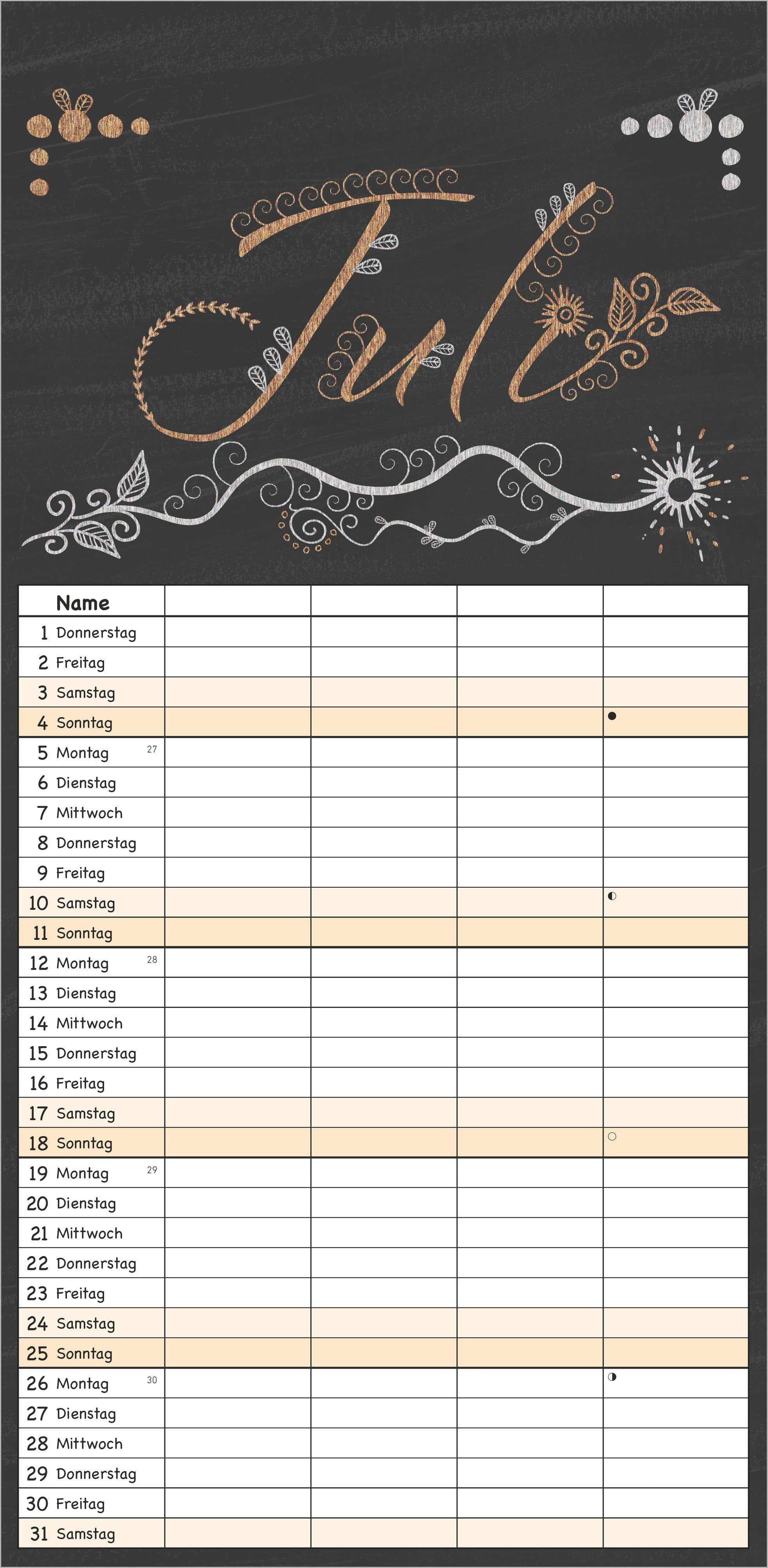 Beispielinhalt (Bild) Tafel Timer - 4 Spalten 2027