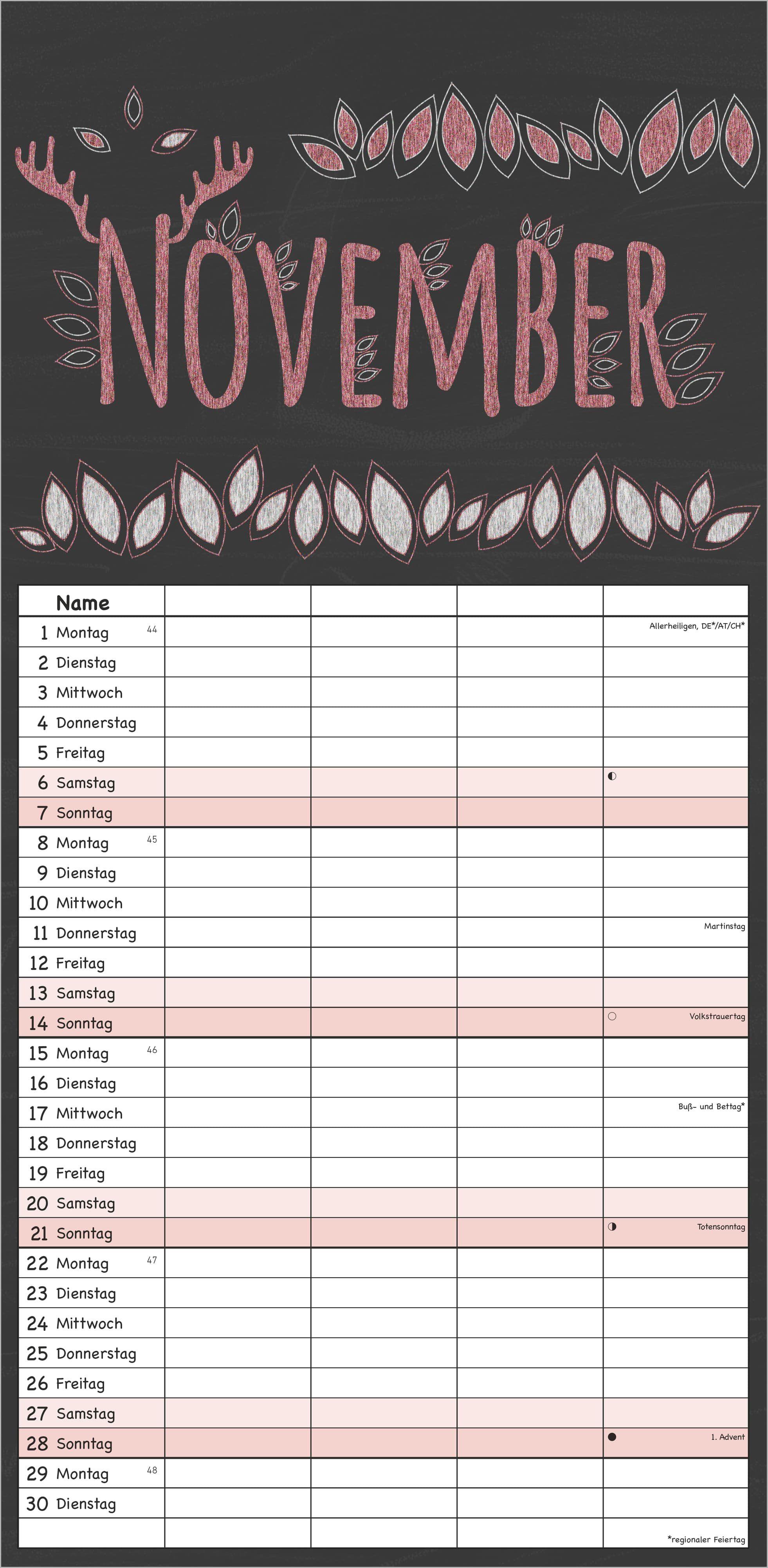 Beispielinhalt (Bild) Tafel Timer - 4 Spalten 2027