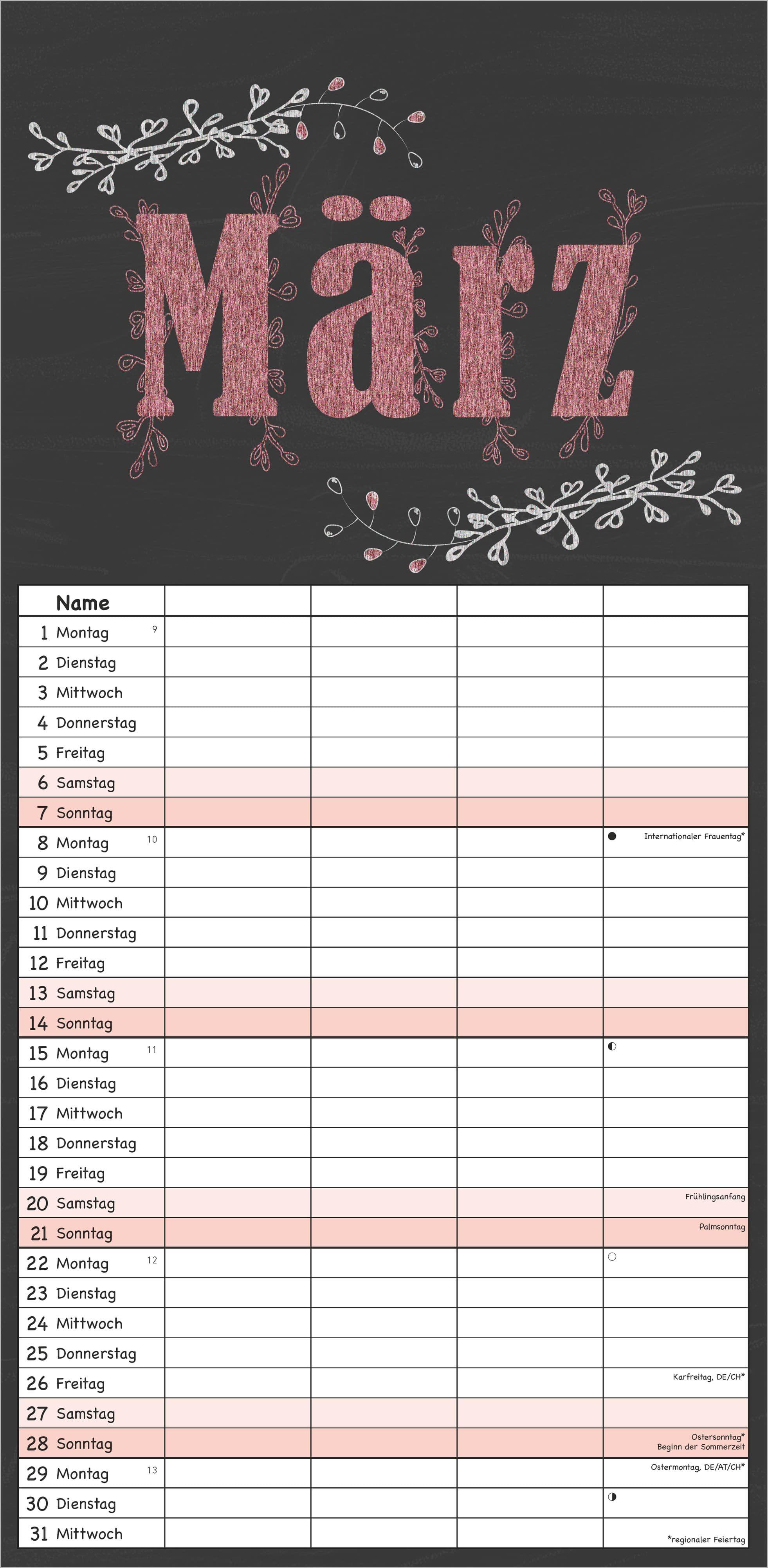 Beispielinhalt (Bild) Tafel Timer - 4 Spalten 2027