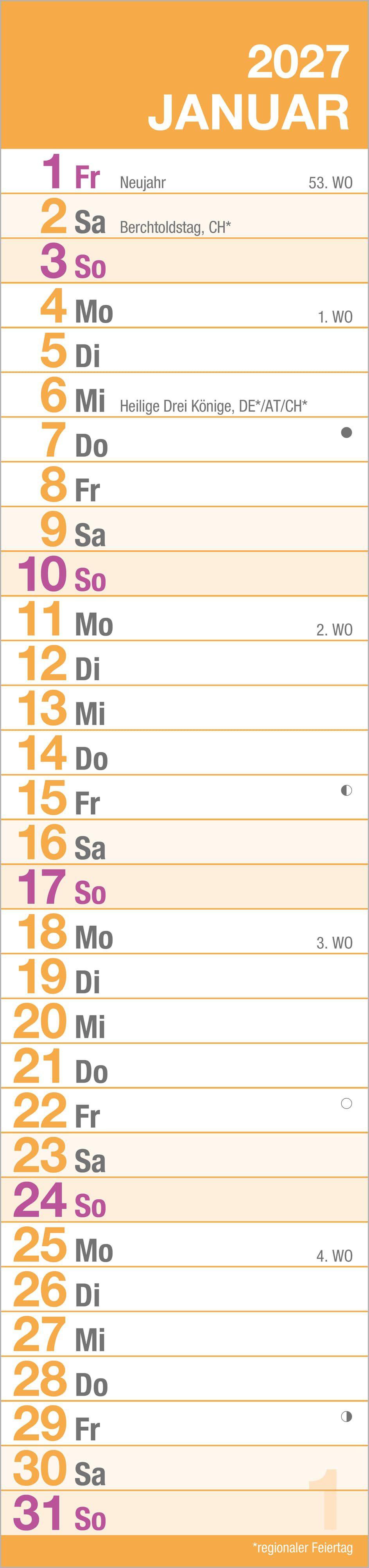 Beispielinhalt (Bild) GROSSDRUCK Streifenplaner XL 2027