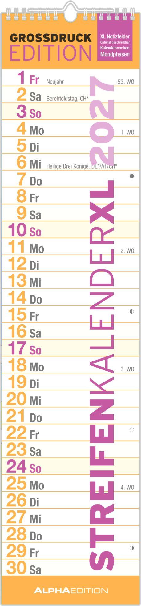Vorderes Coverbild GROSSDRUCK Streifenplaner XL 2027