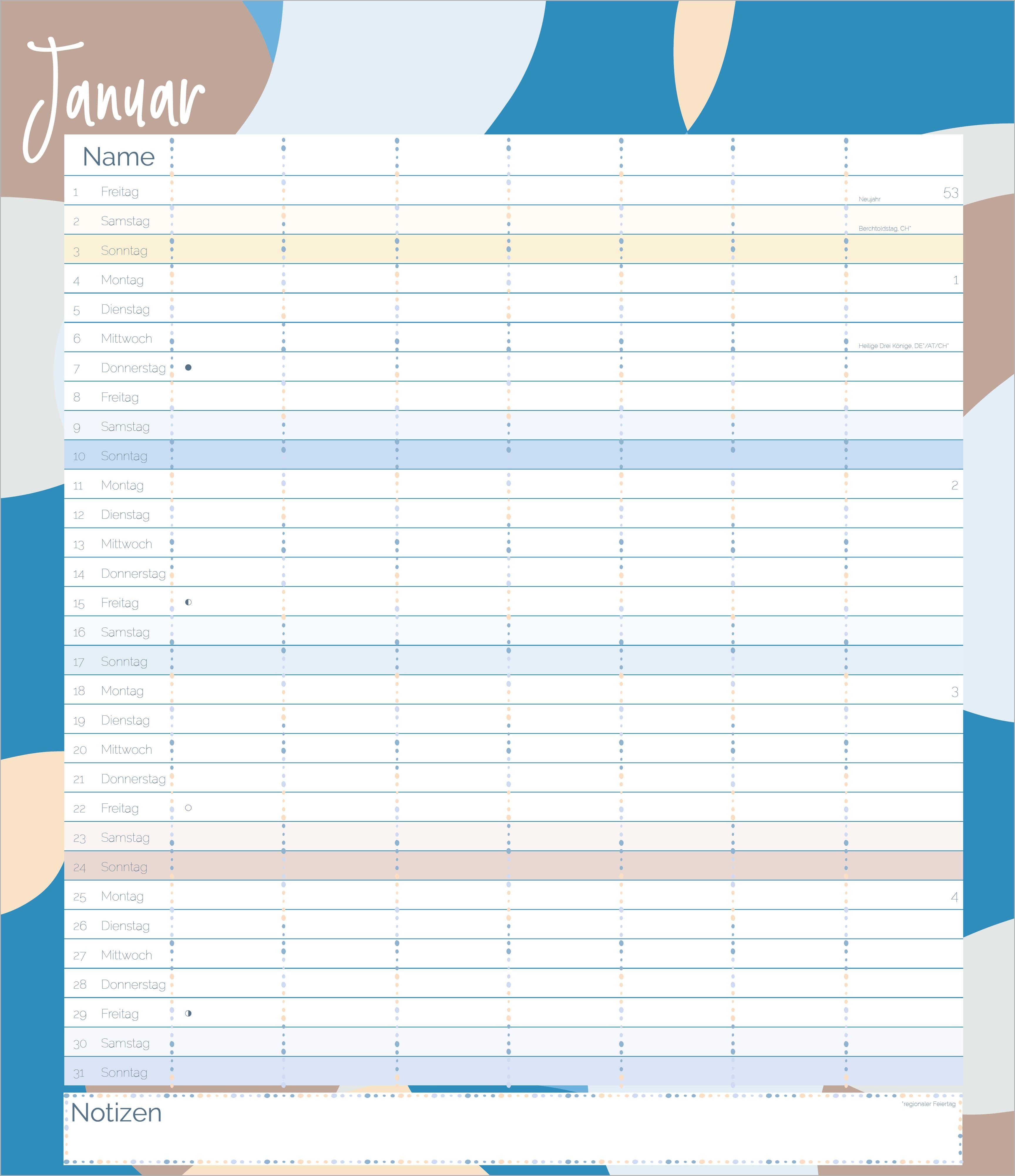 Beispielinhalt (Bild) Flexiplaner kunterbunt 2027