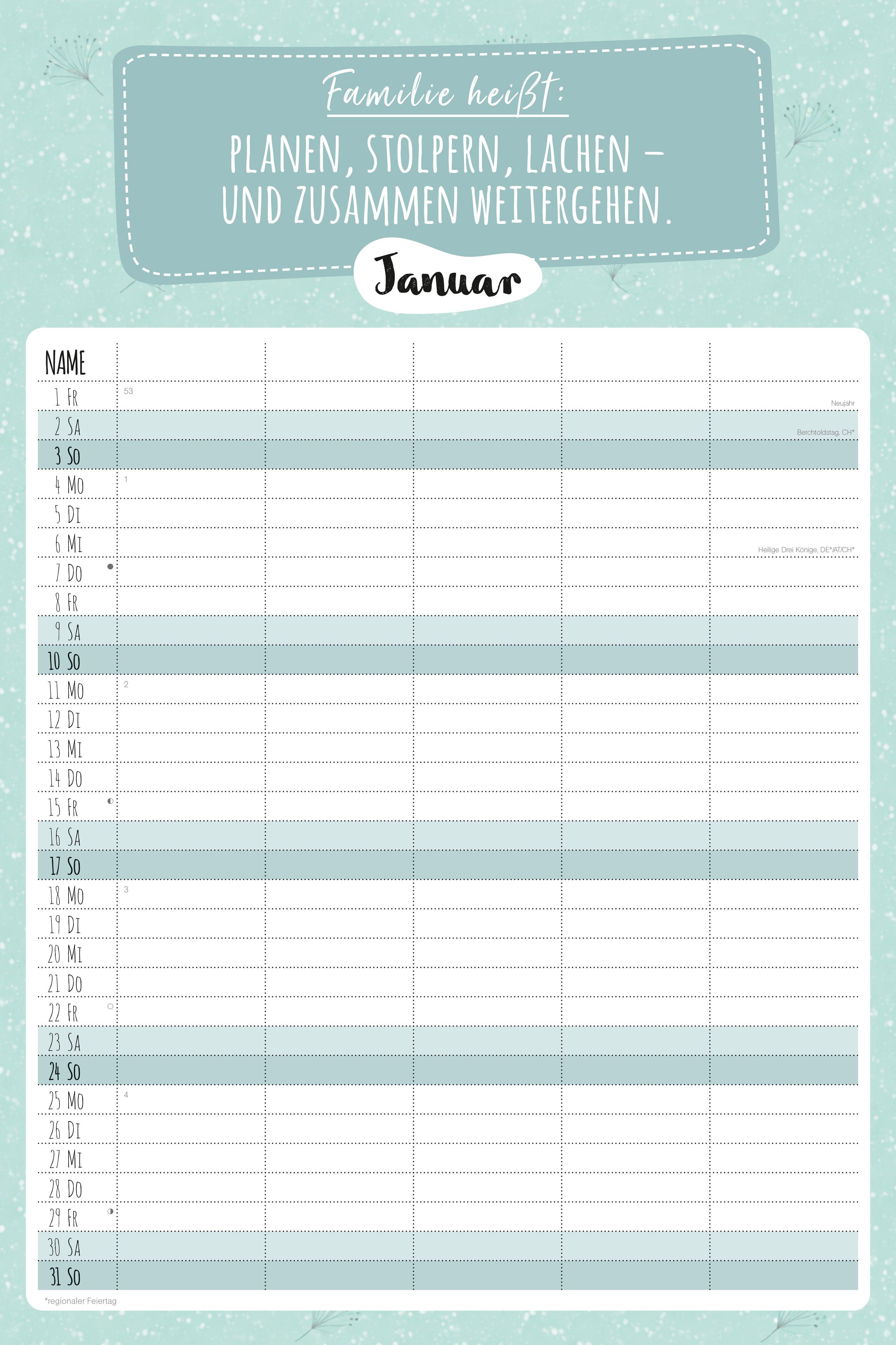 Beispielinhalt (Bild) Familienplaner à la Carte - Wo das Chaos auf die Liebe trifft - 5 Spalten 2027