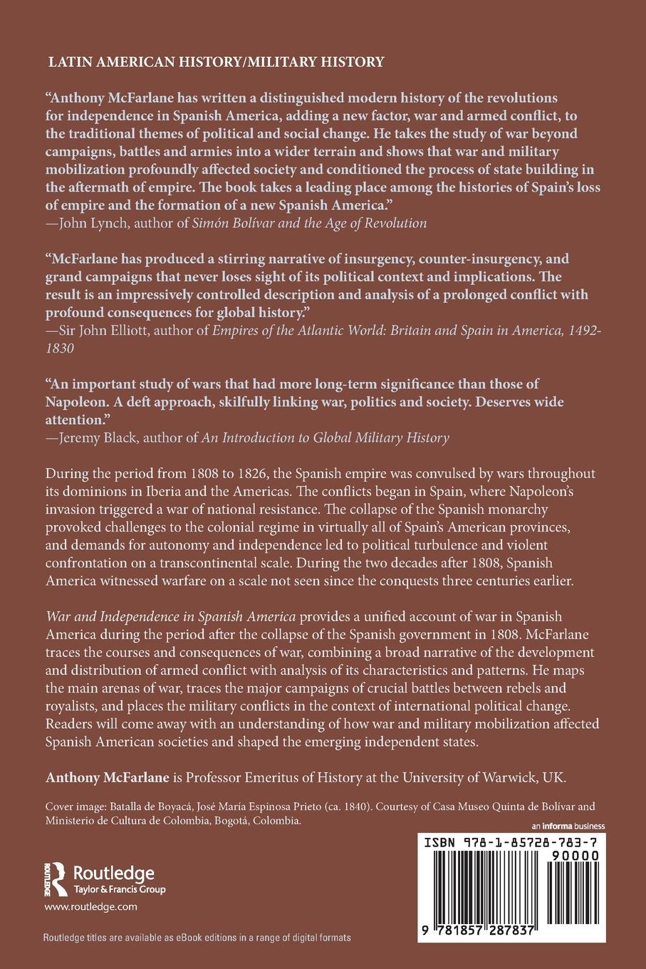 Rückseitencover War and Independence In Spanish America