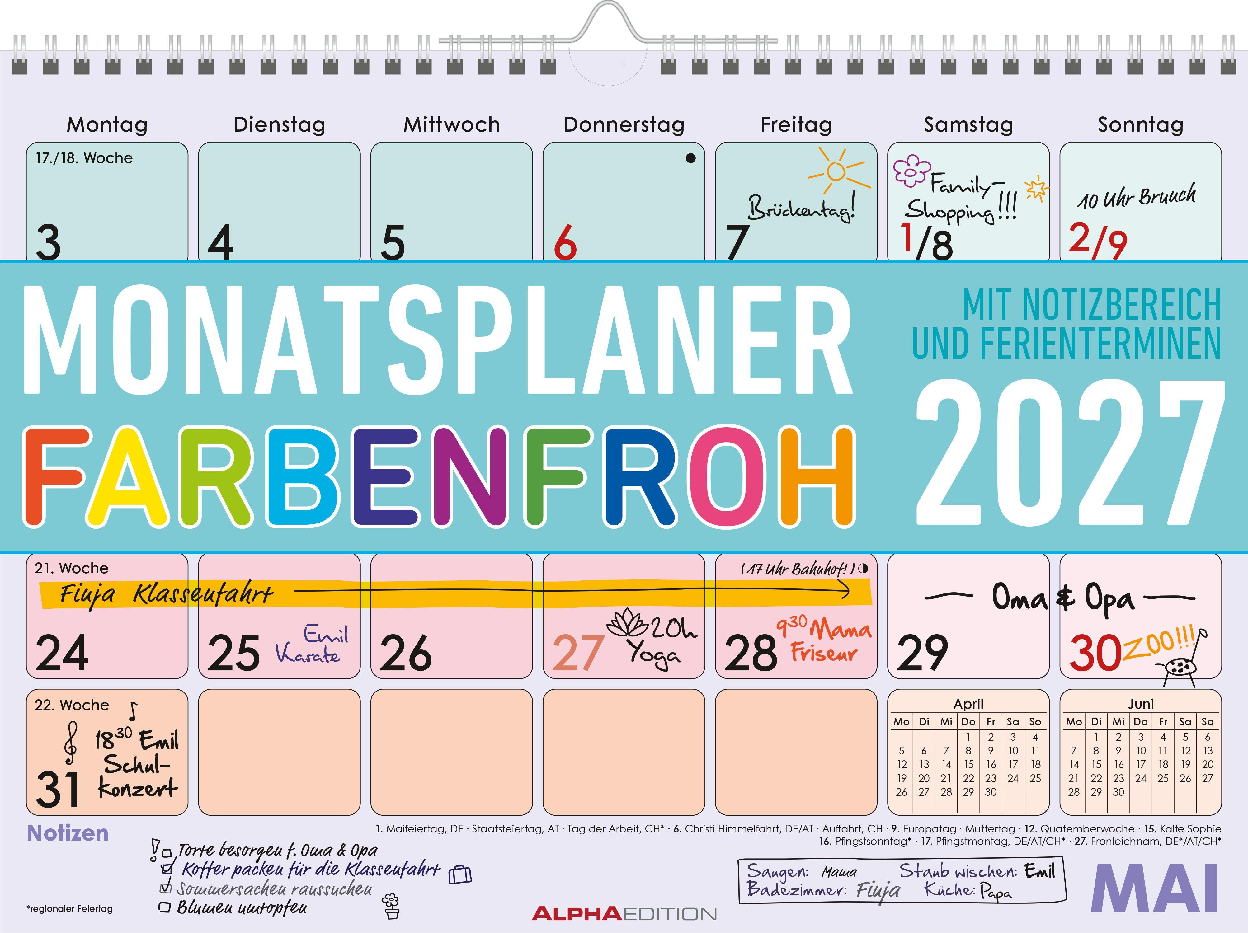 Vorderes Coverbild Monatsplaner 1M/1S Farbenfroh 2027