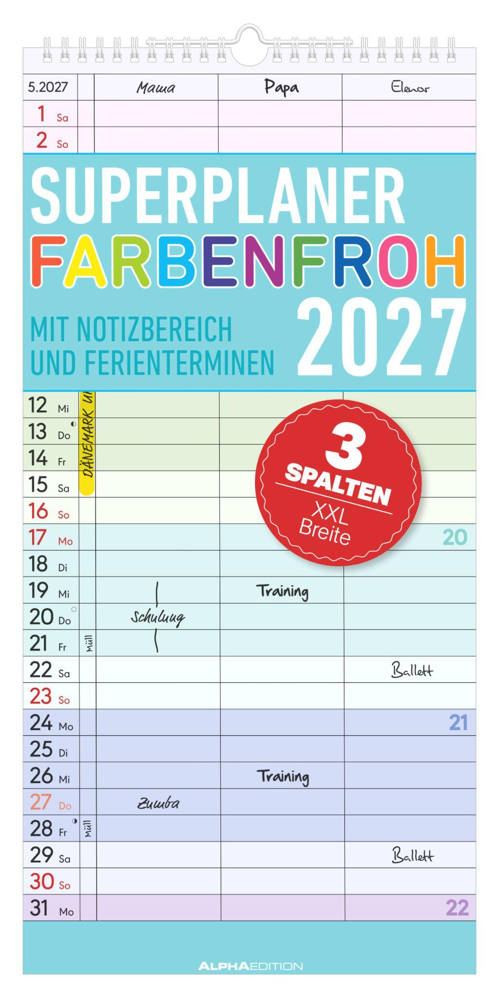 Vorderes Coverbild Superplaner Farbenfroh - 3 Spalten 2027
