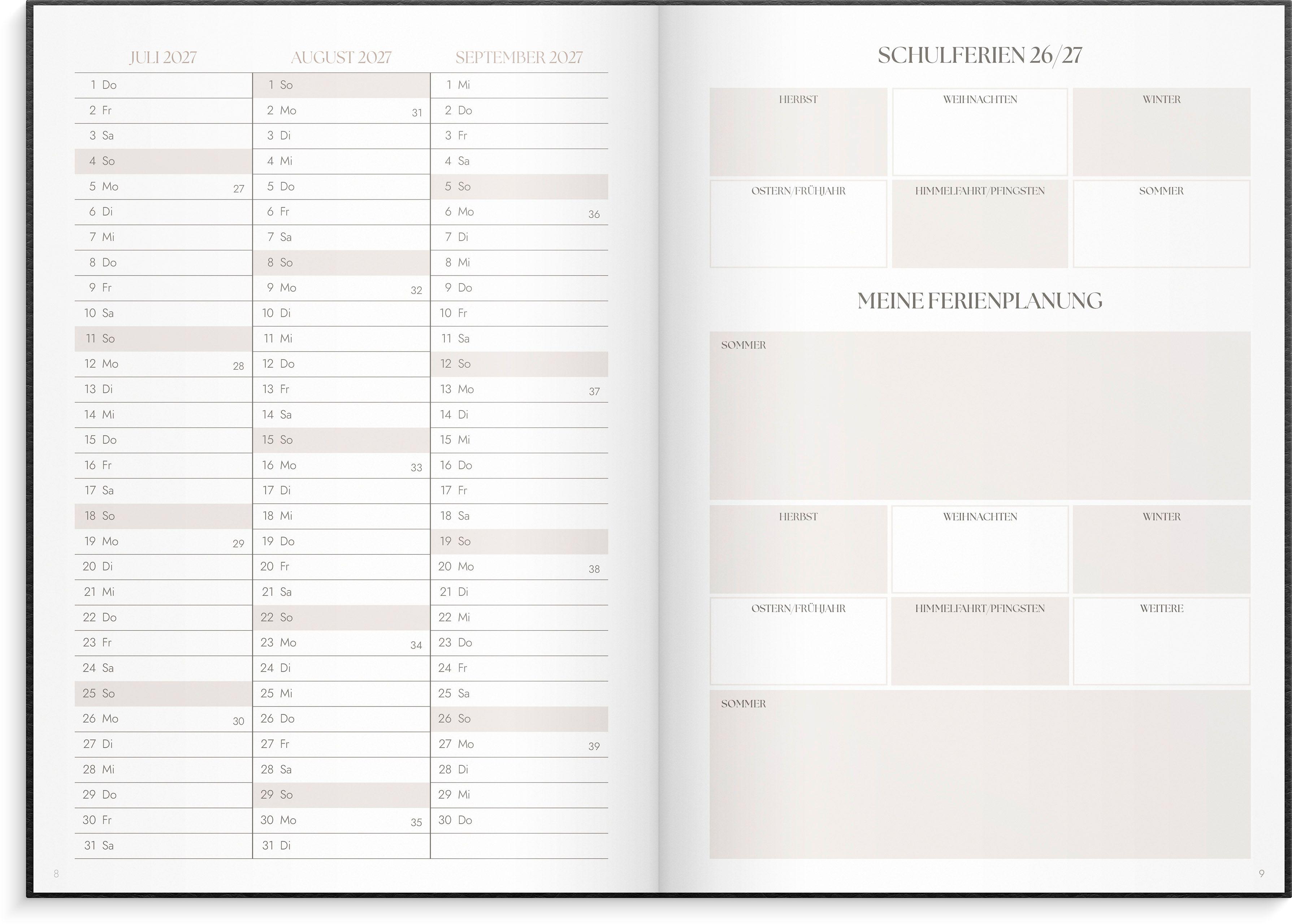 Beispielinhalt (Bild) Organizer & Notes A5 26/27  Schwarz