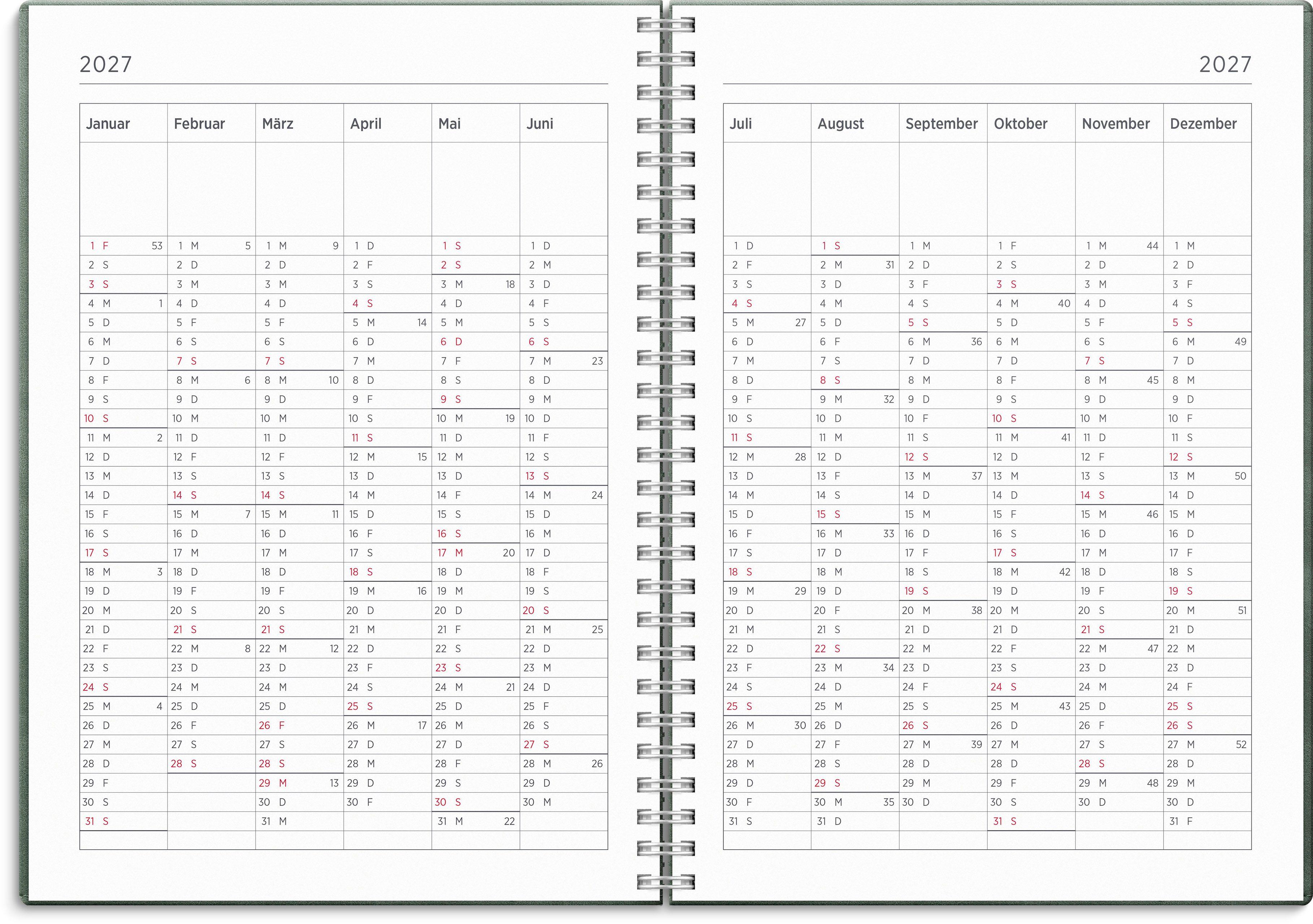 Beispielinhalt (Bild) Kalender 26/27 Senator A5 Twist Grün