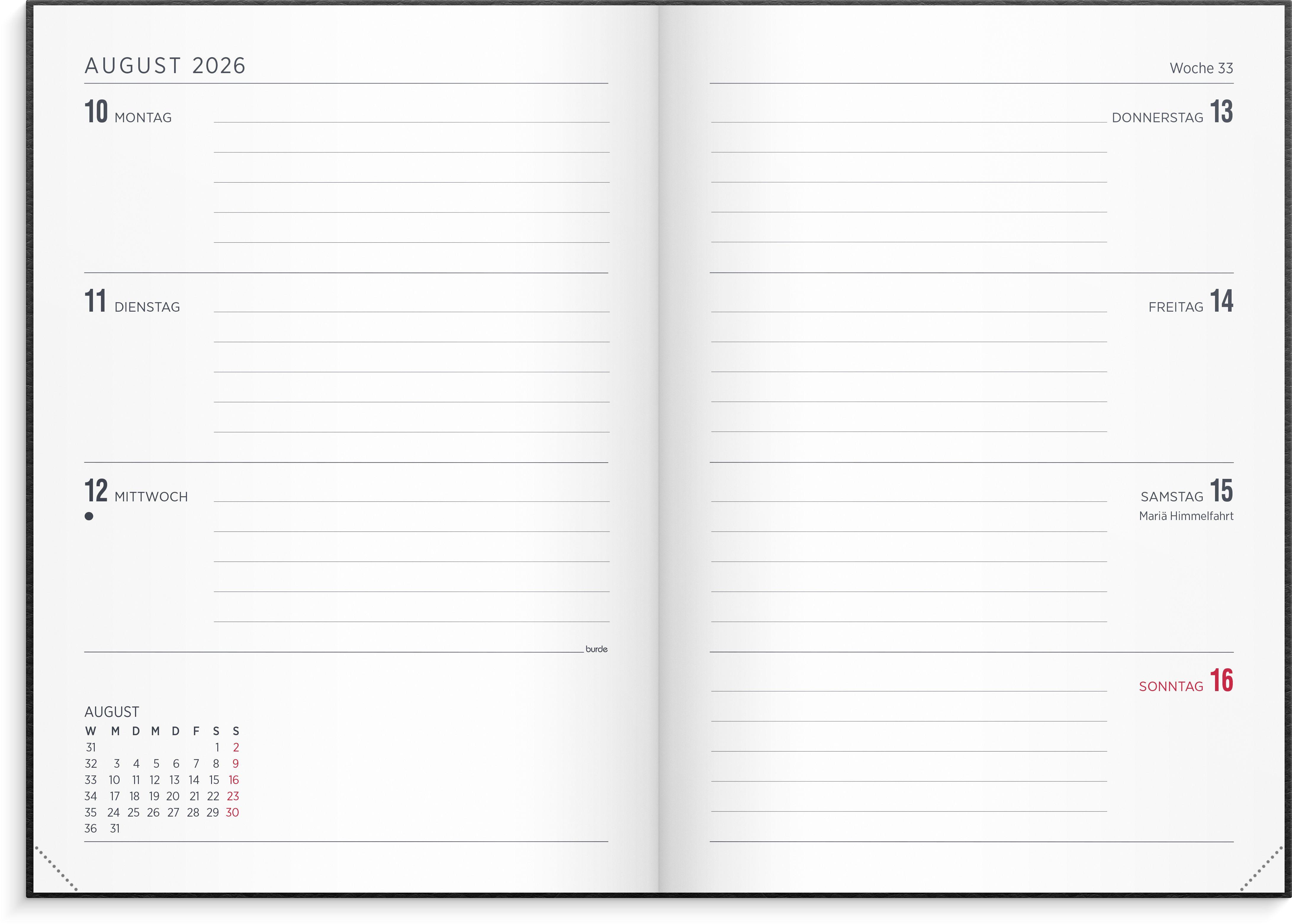 Beispielinhalt (Bild) Kalender 26/27 Senator A5 Vega Schwarz