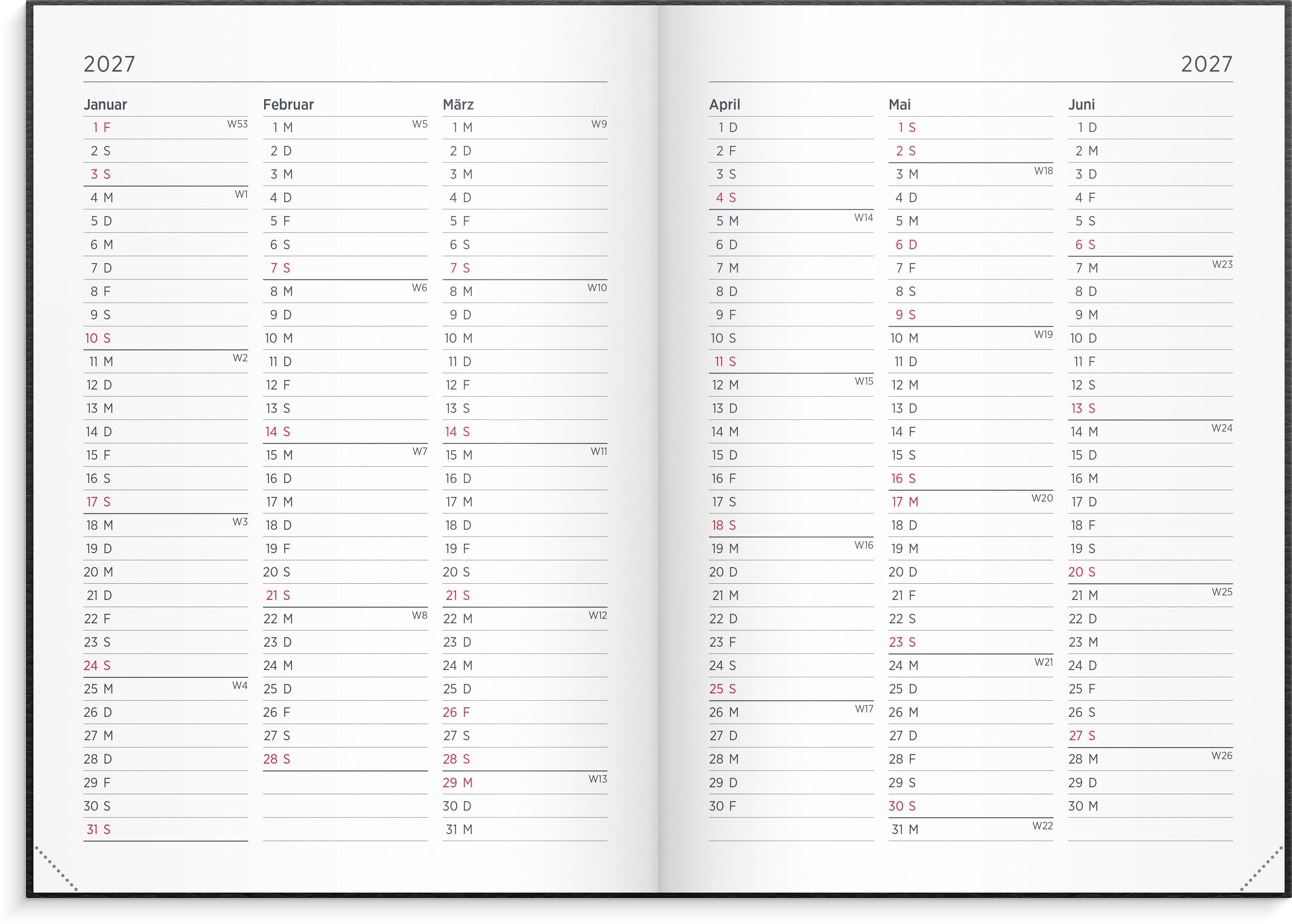 Beispielinhalt (Bild) Kalender 26/27 Senator A5 Vega Schwarz