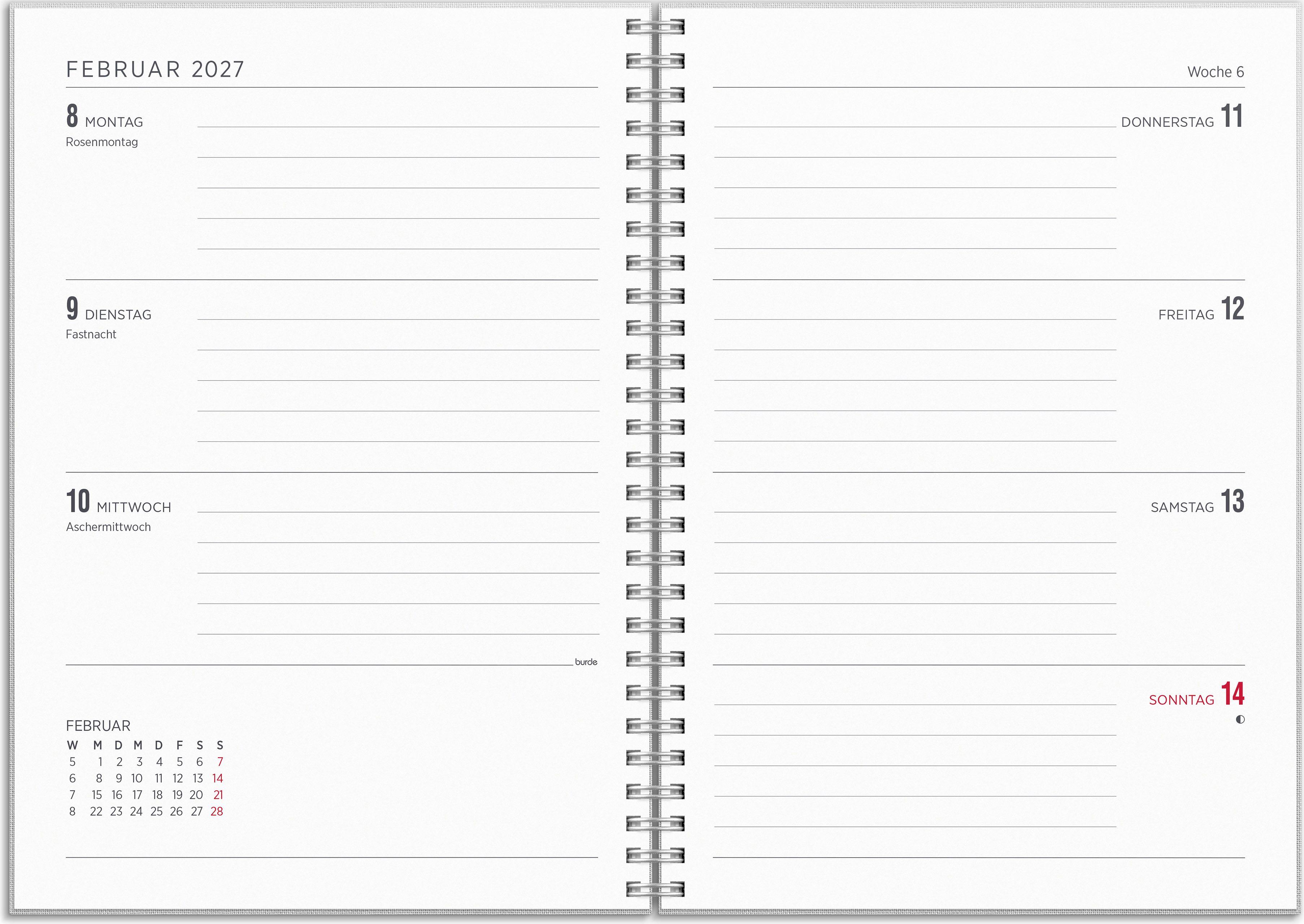 Beispielinhalt (Bild) Kalender 26/27 Senator A5 Textil Hellgrau