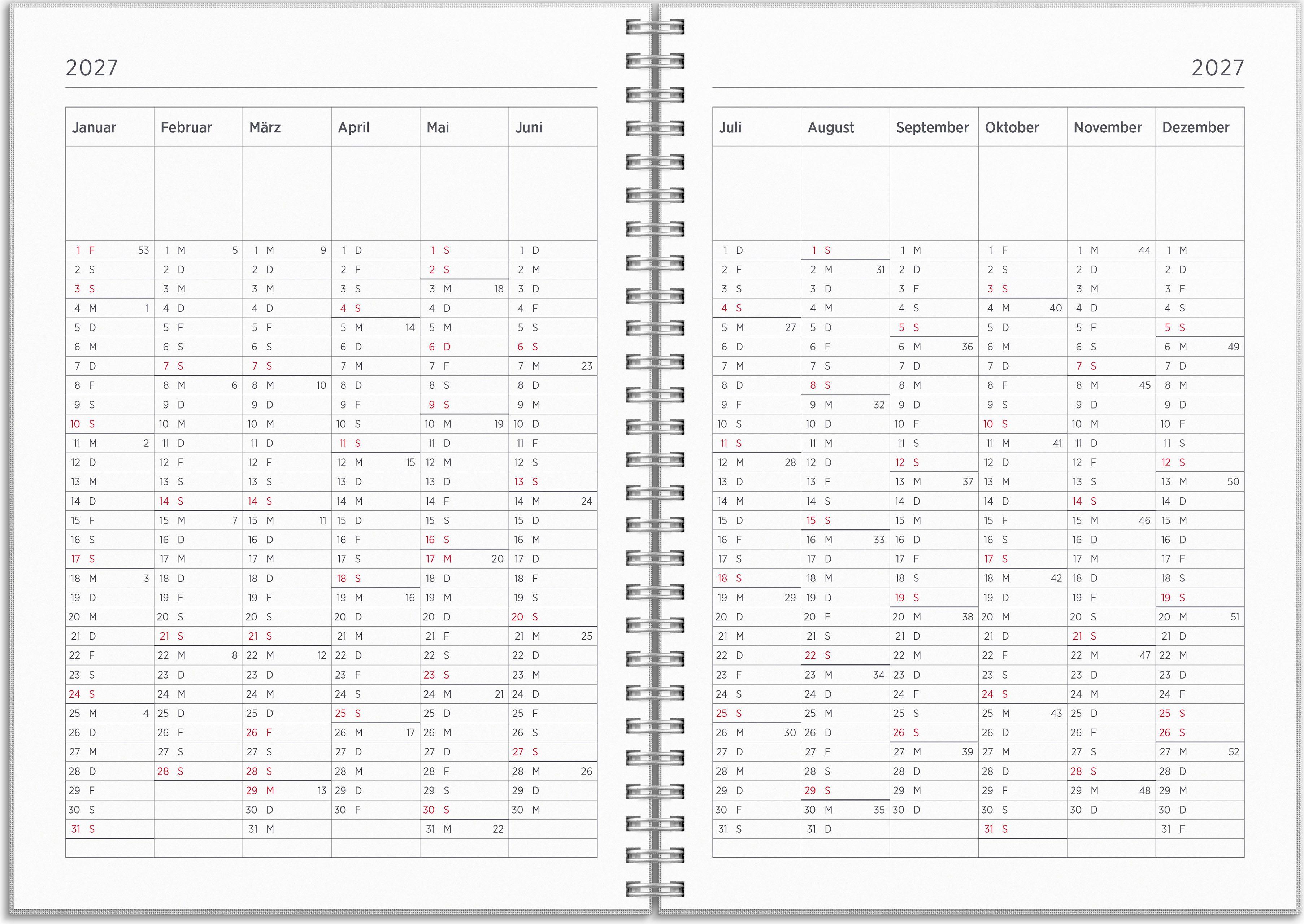 Beispielinhalt (Bild) Kalender 26/27 Senator A5 Textil Hellgrau