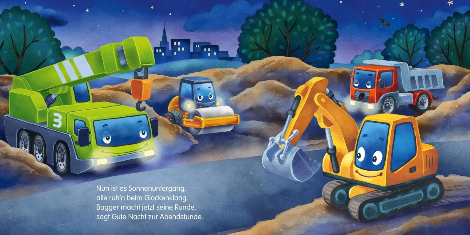 Beispielinhalt (Bild) Baby Pixi (unkaputtbar) 138: Mein Baby-Pixi-Buggybuch: Gute Nacht, kleiner Bagger!