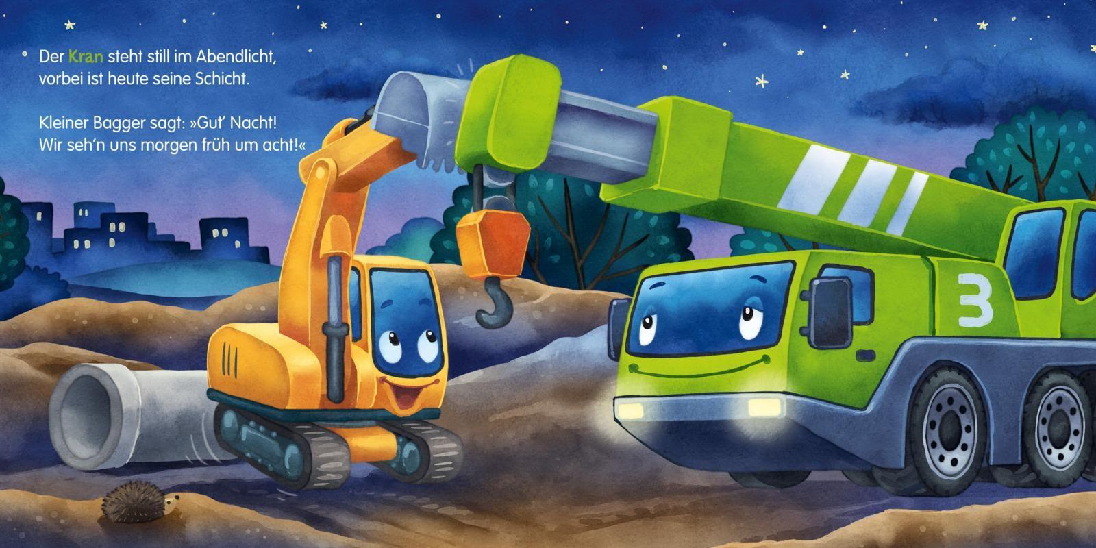 Beispielinhalt (Bild) Baby Pixi (unkaputtbar) 138: Mein Baby-Pixi-Buggybuch: Gute Nacht, kleiner Bagger!