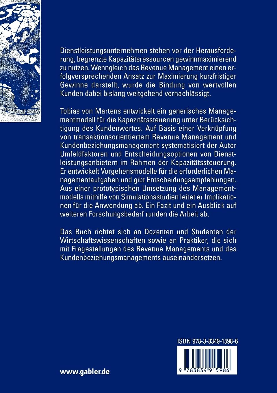 Rückseitencover Kundenwertorientiertes Revenue Management im Dienstleistungsbereich