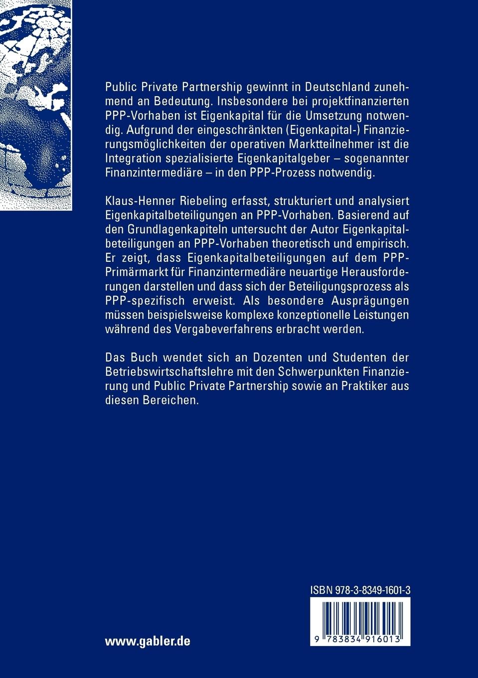 Rückseitencover Eigenkapitalbeteiligungen an projektfinanzierten PPP-Projekten im deutschen Hochbau