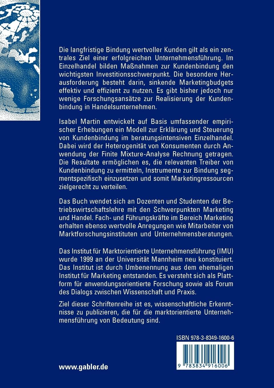 Rückseitencover Kundenbindung im beratungsintensiven Einzelhandel