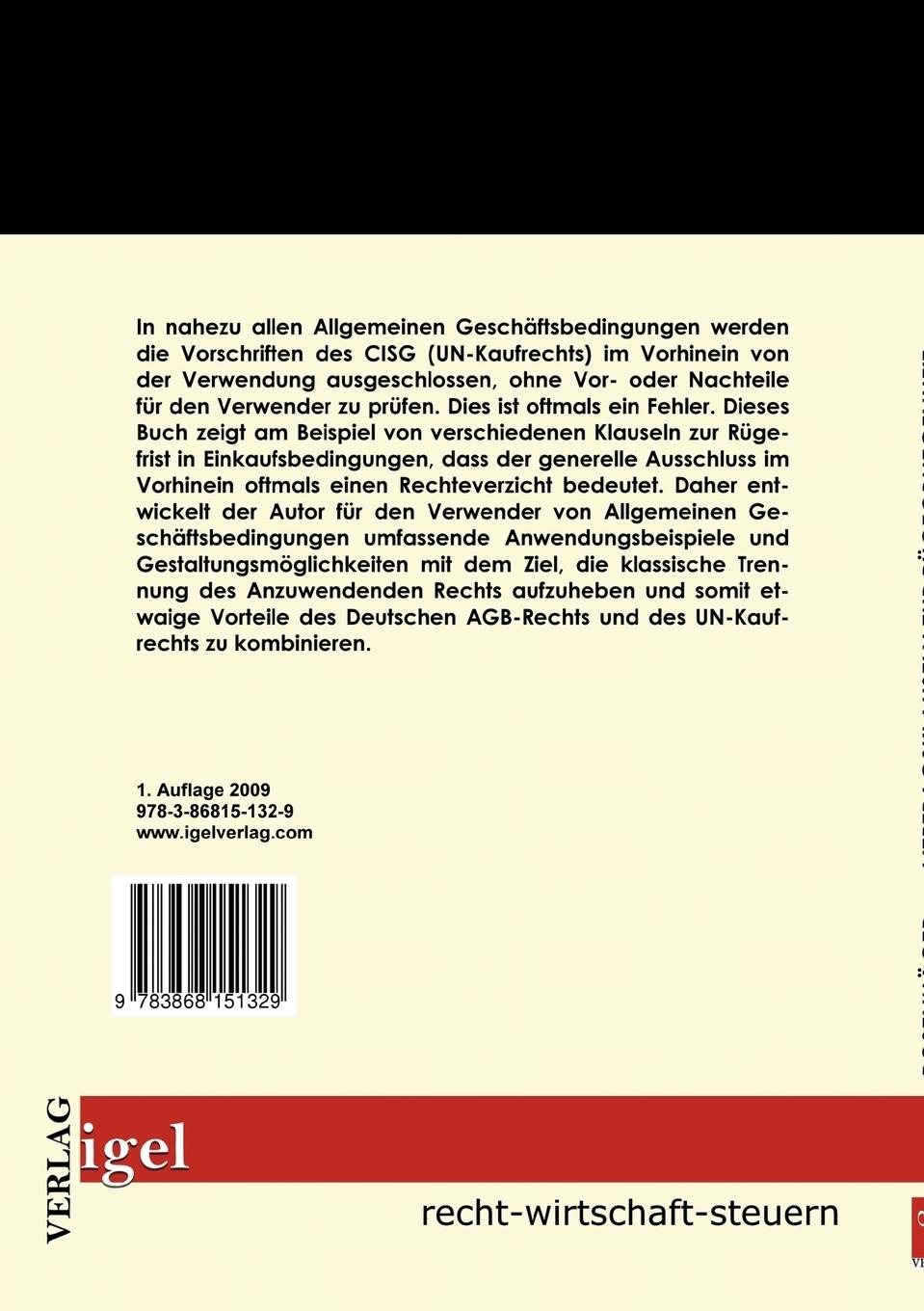 Rückseitencover Vertragsklauseln zur Rügeobliegenheit nach deutschem und UN-Kaufrecht