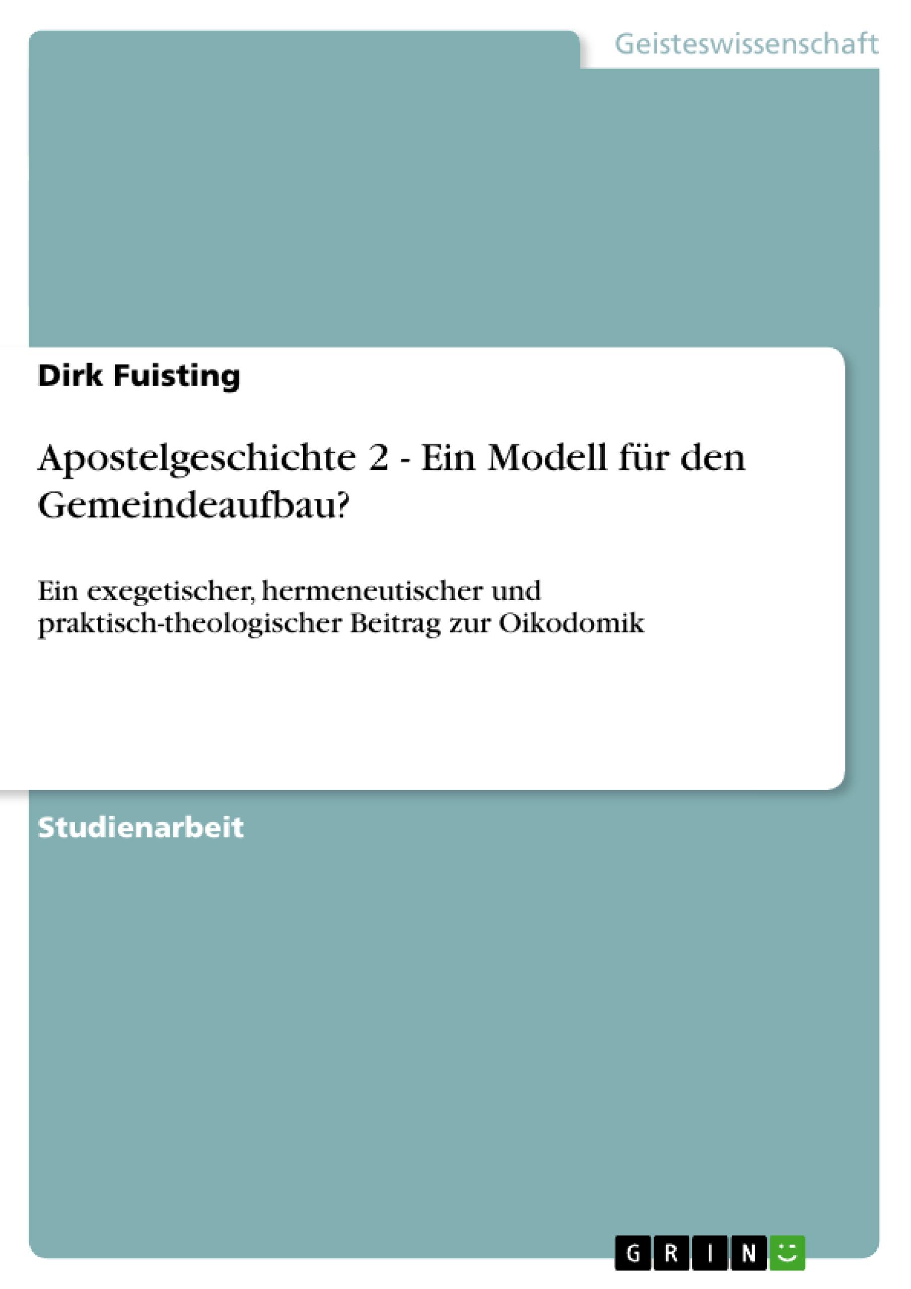 Vorderes Coverbild Apostelgeschichte 2 - Ein Modell für den Gemeindeaufbau?