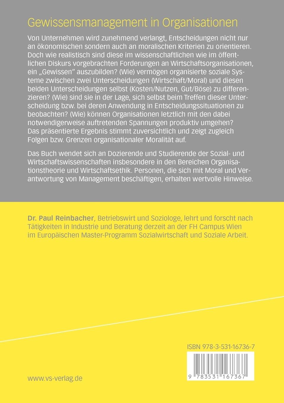 Rückseitencover Gewissensmanagement in Organisationen