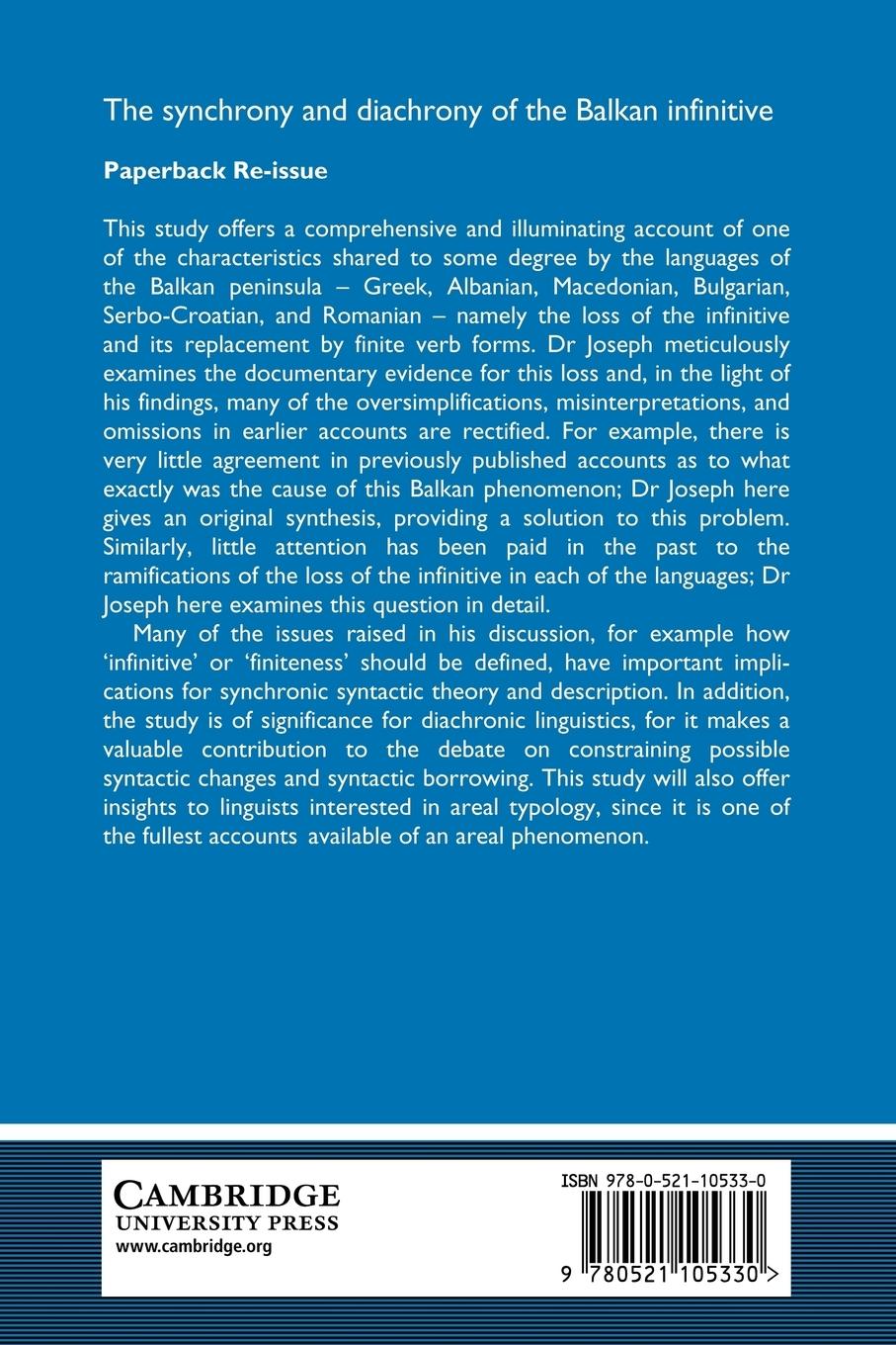 Rückseitencover The Synchrony and Diachrony of the Balkan Infinitive