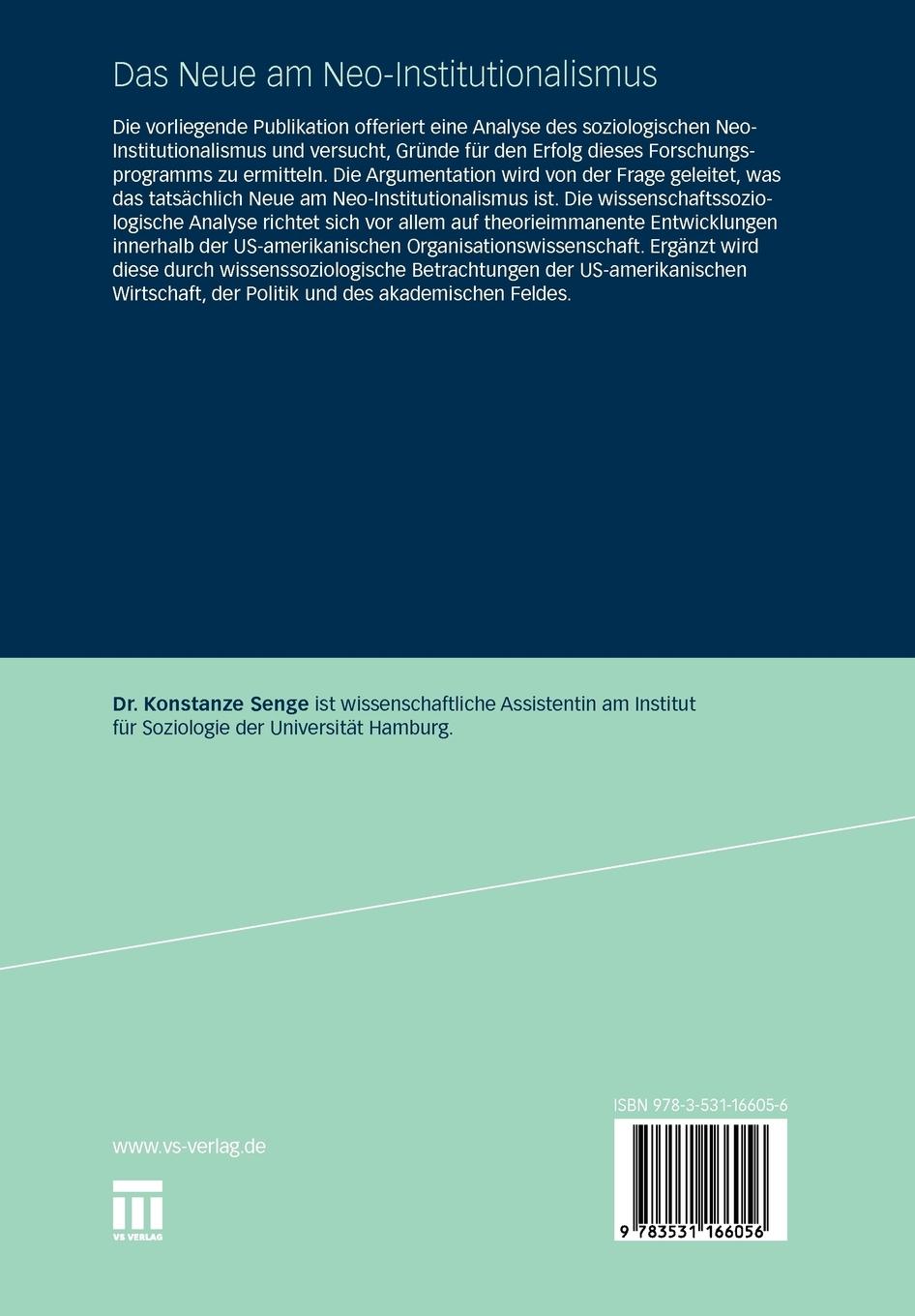 Rückseitencover Das Neue am Neo-Institutionalismus