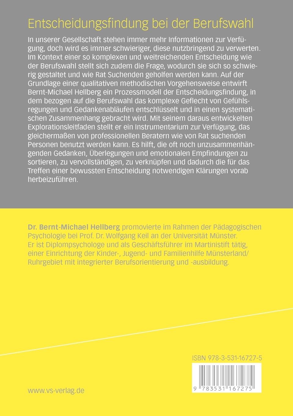 Rückseitencover Entscheidungsfindung bei der Berufswahl