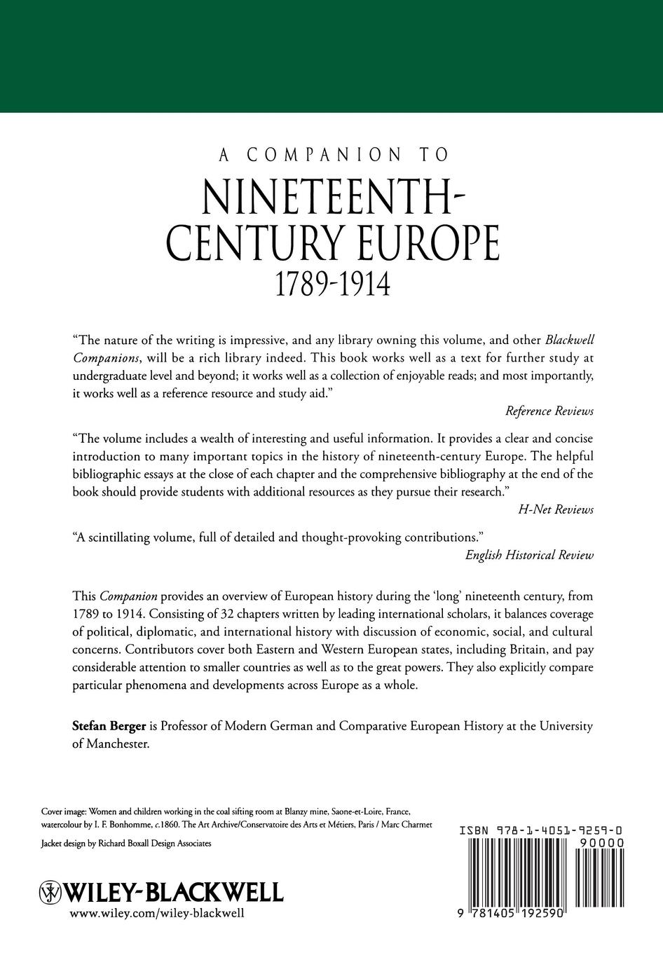 Rückseitencover A Companion to Nineteenth-Century Europe, 1789 - 1914