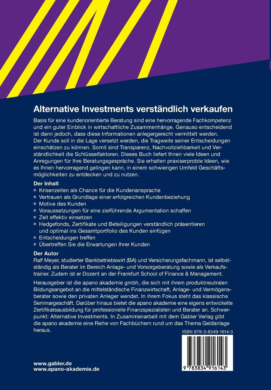 Rückseitencover Alternative Investments verständlich verkaufen