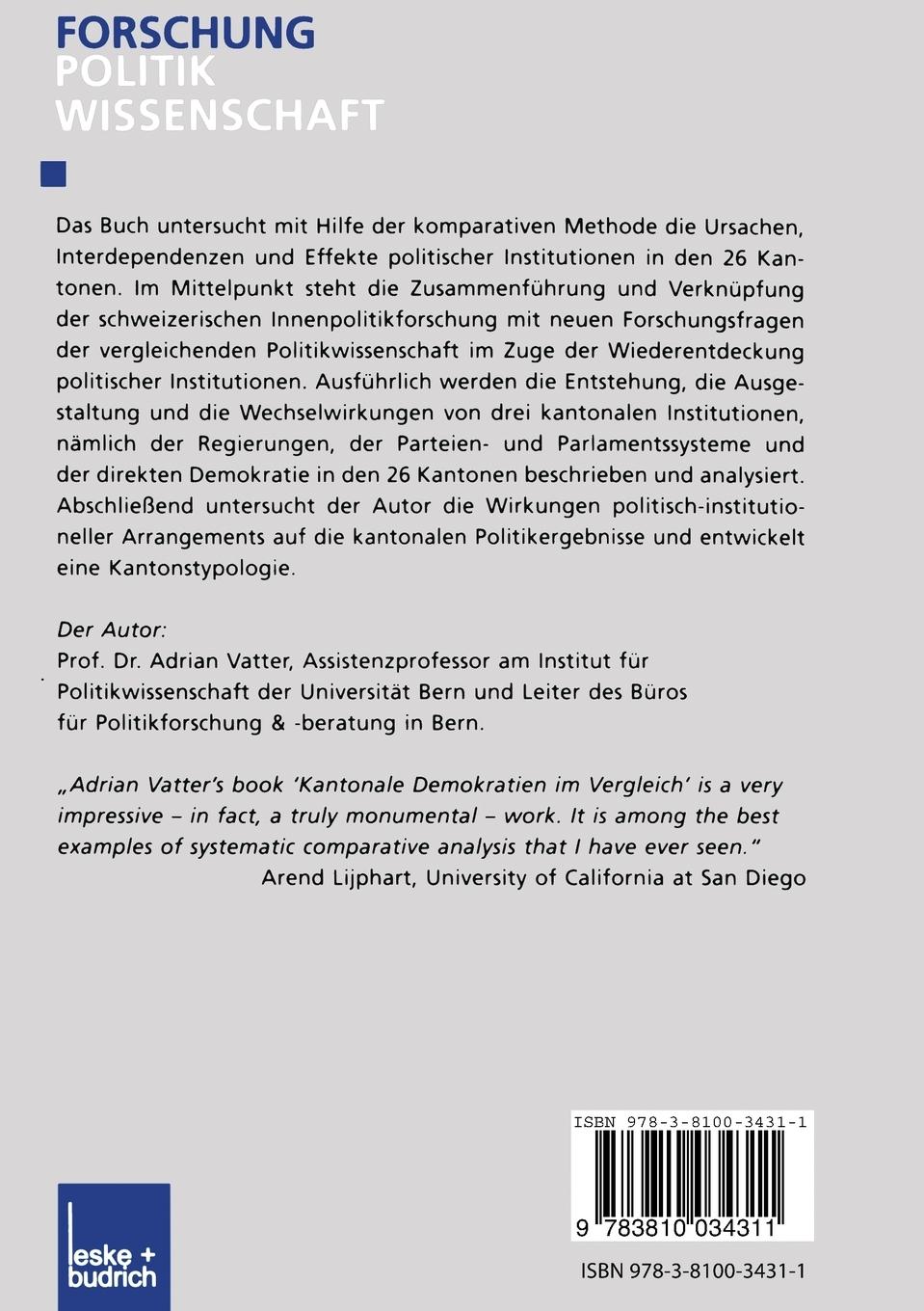Rückseitencover Kantonale Demokratien im Vergleich