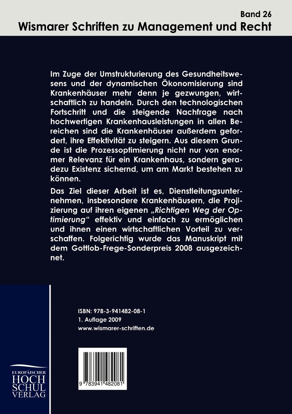 Rückseitencover Prozessoptimierung am Beispiel der Einführung eines neuen selbstverantwortlichen Arbeitsplanungsmodells im Hanse-Klinikum Wismar