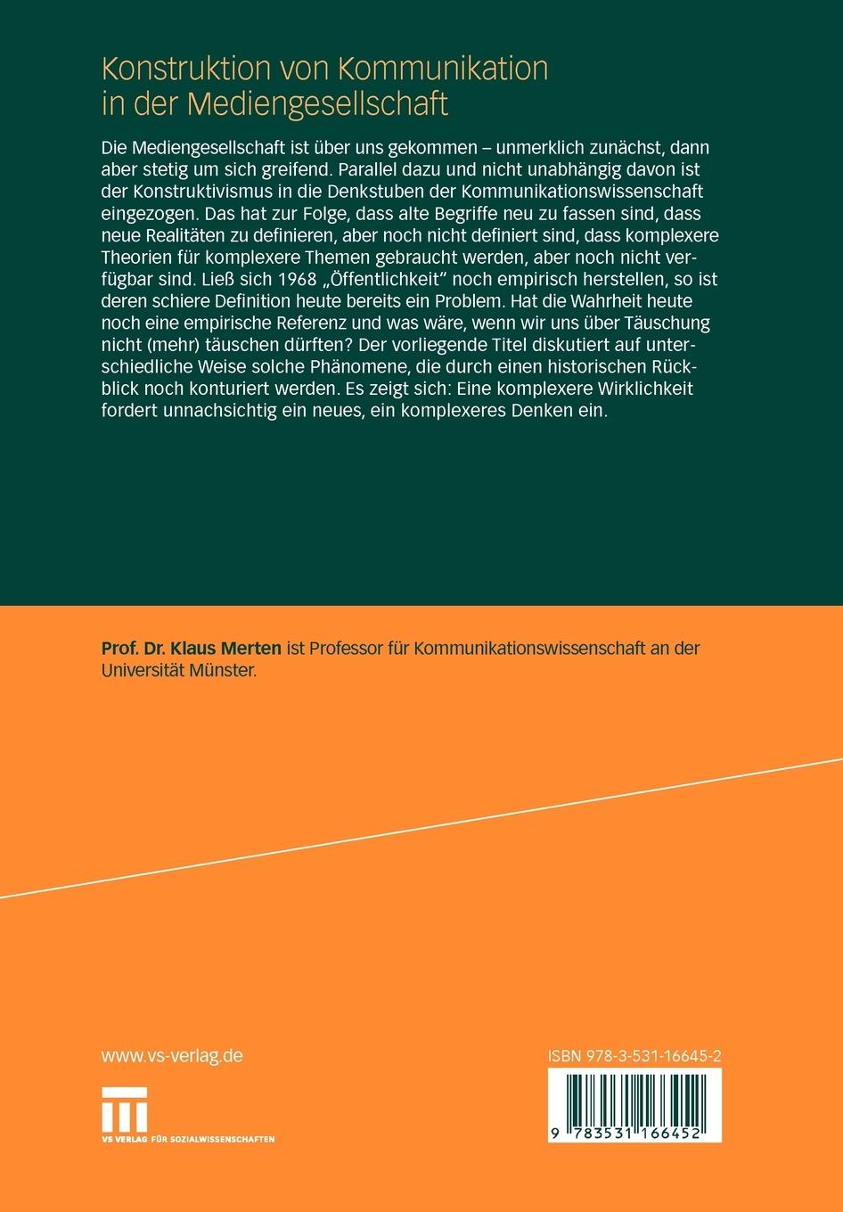 Rückseitencover Konstruktion von Kommunikation in der Mediengesellschaft