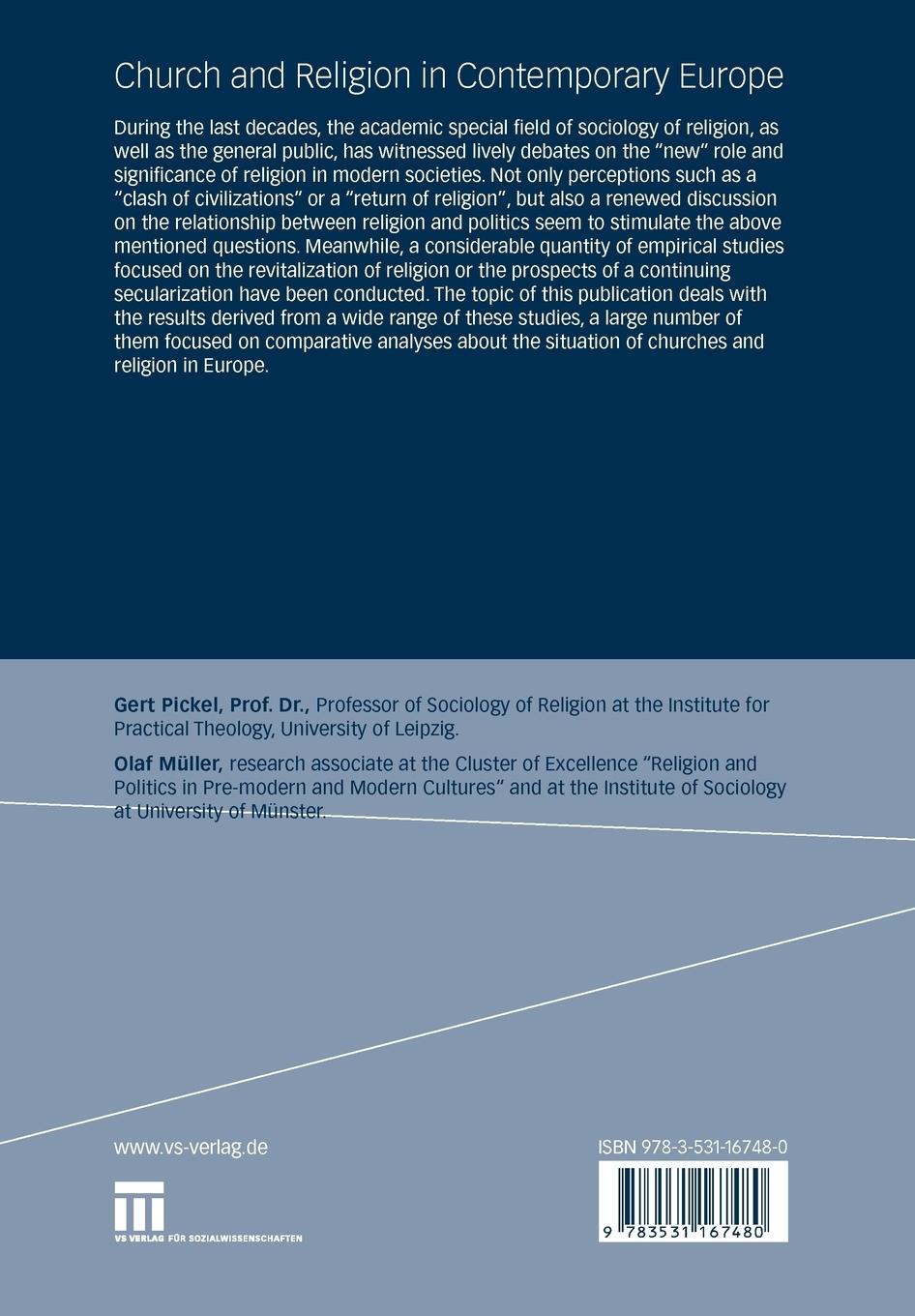 Rückseitencover Church and Religion in Contemporary Europe