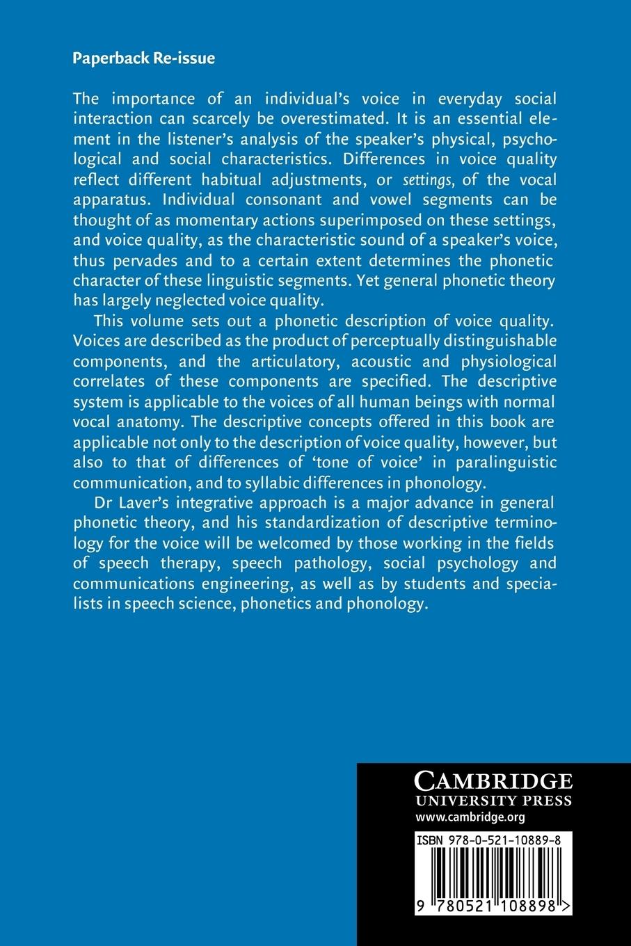 Rückseitencover The Phonetic Description of Voice Quality