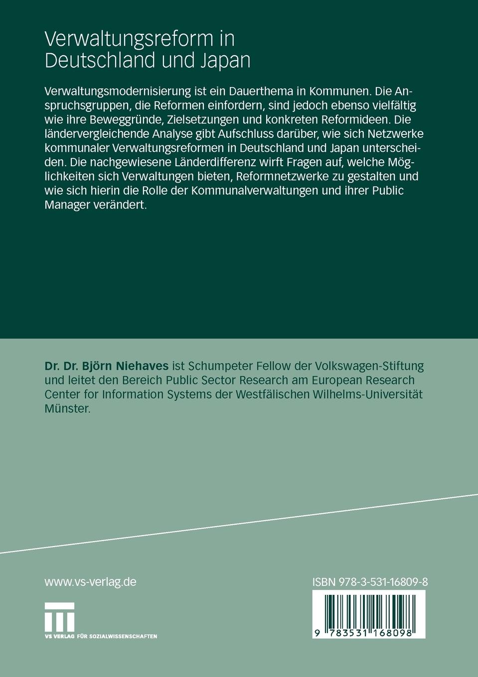 Rückseitencover Verwaltungsreform in Deutschland und Japan