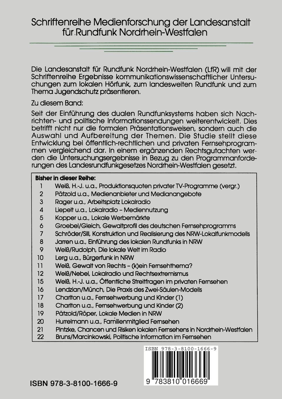 Rückseitencover Politische Information im Fernsehen