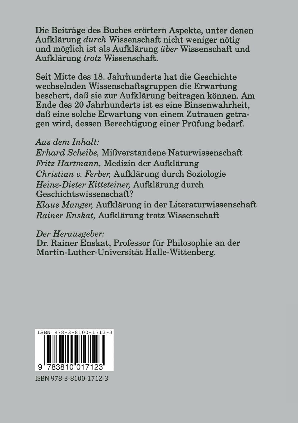 Rückseitencover Wissenschaft und Aufklärung