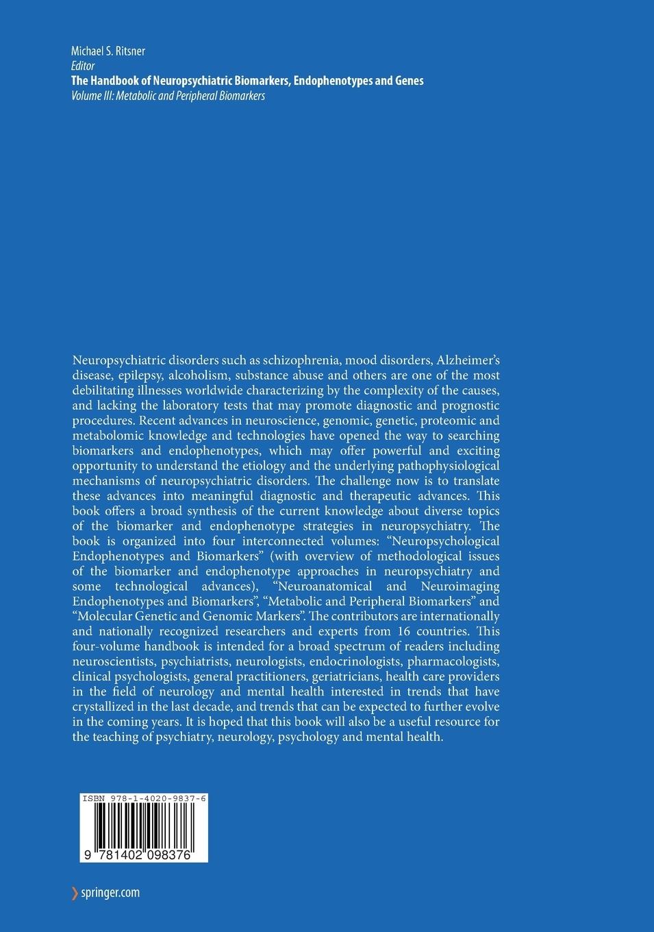 Rückseitencover The Handbook of Neuropsychiatric Biomarkers, Endophenotypes and Genes