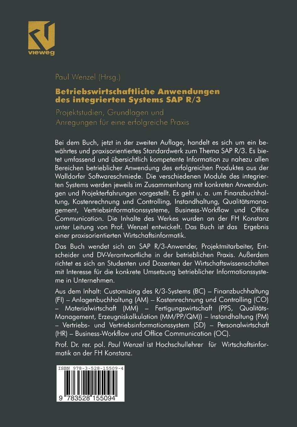 Rückseitencover Betriebswirtschaftliche Anwendungen des integrierten Systems SAP R/3