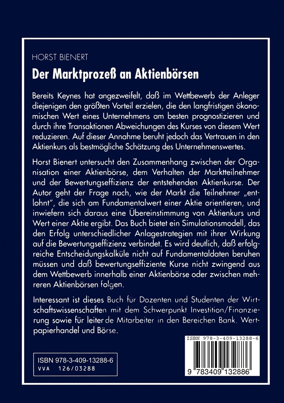 Rückseitencover Der Marktprozeß an Aktienbörsen