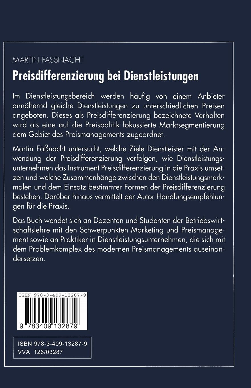 Rückseitencover Preisdifferenzierung bei Dienstleistungen