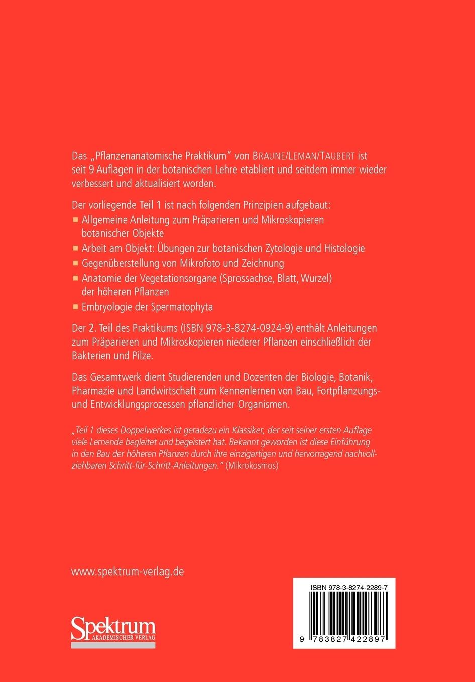 Rückseitencover Pflanzenanatomisches Praktikum I