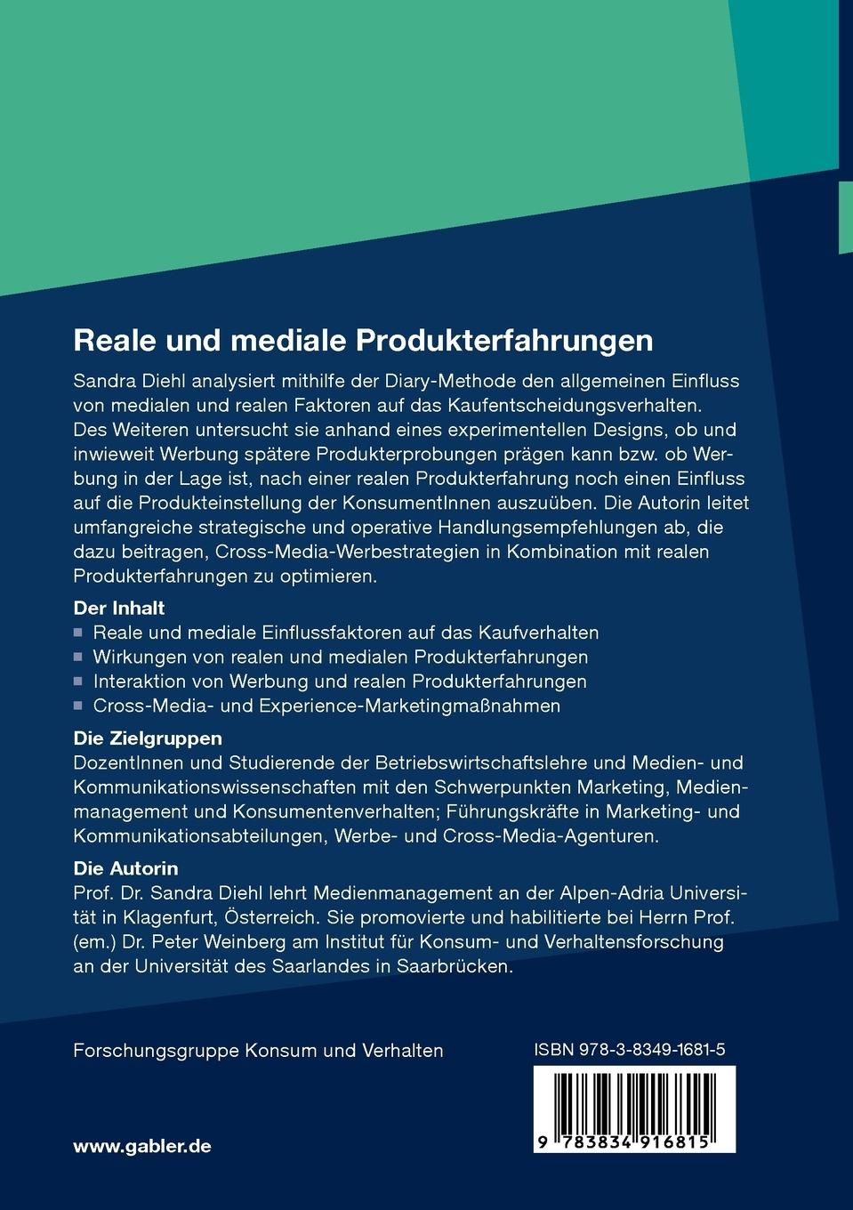 Rückseitencover Reale und mediale Produkterfahrungen
